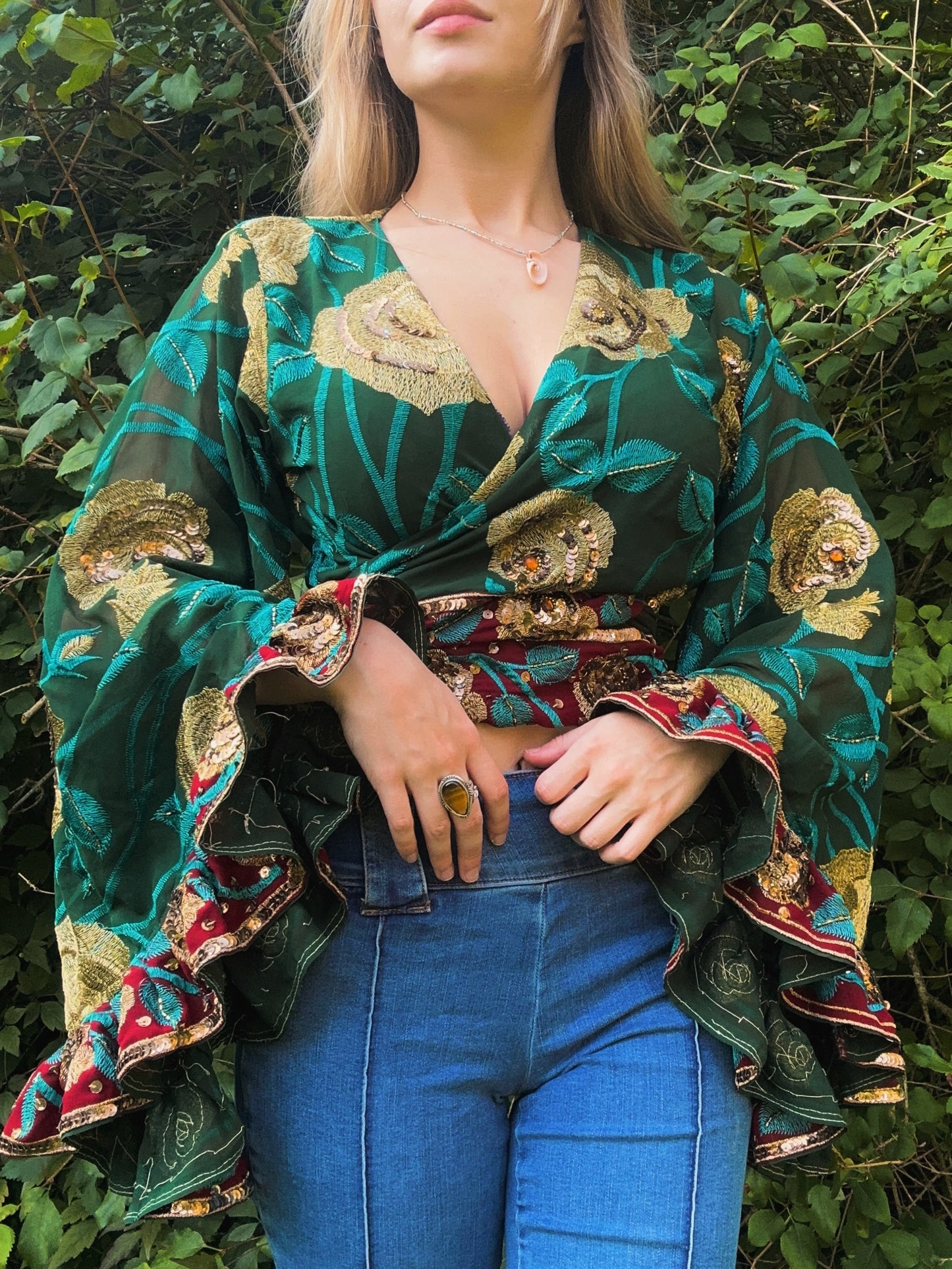 Ruffle Wrap Top in Jewel