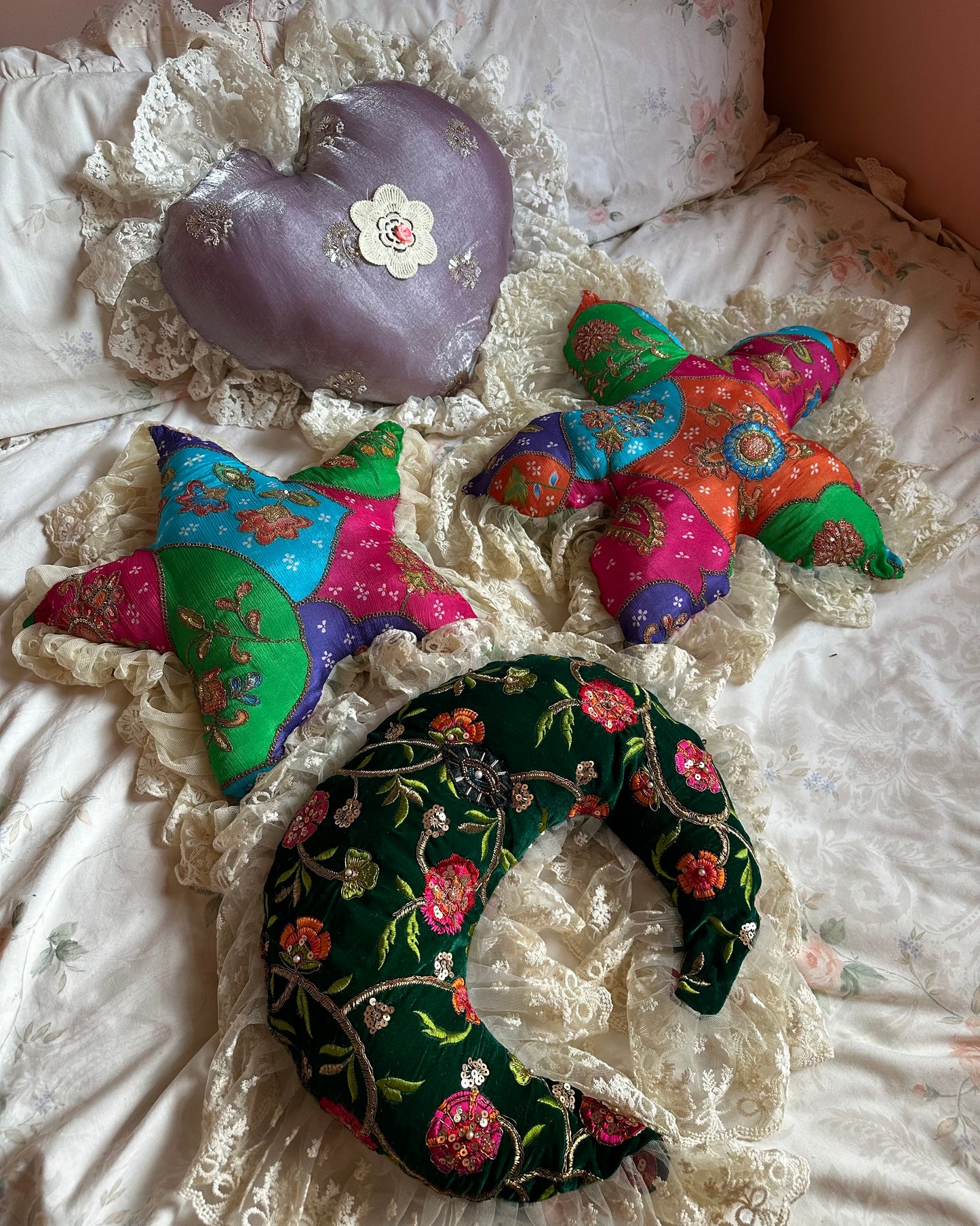 Heart Face Shaped Pillow in Lilac Bubble