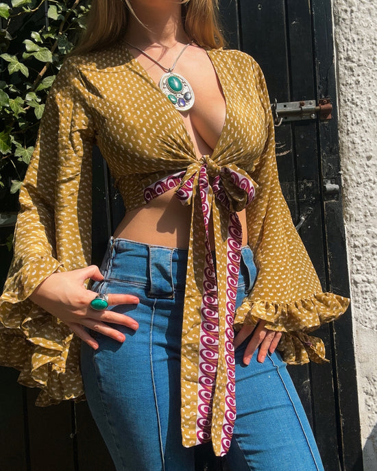 Ruffle Wrap Top in Olive