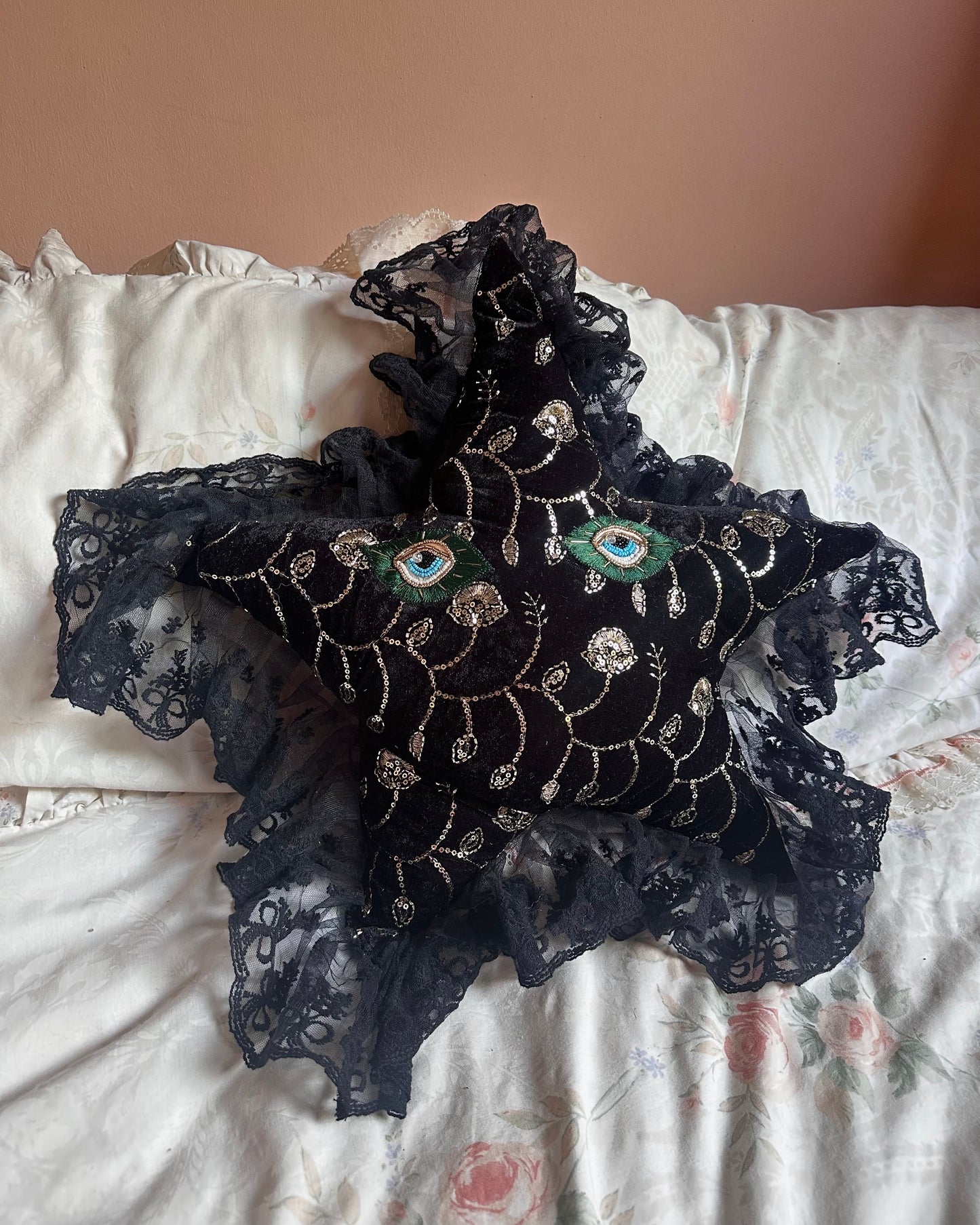 Star Face Shaped Pillow in Raven