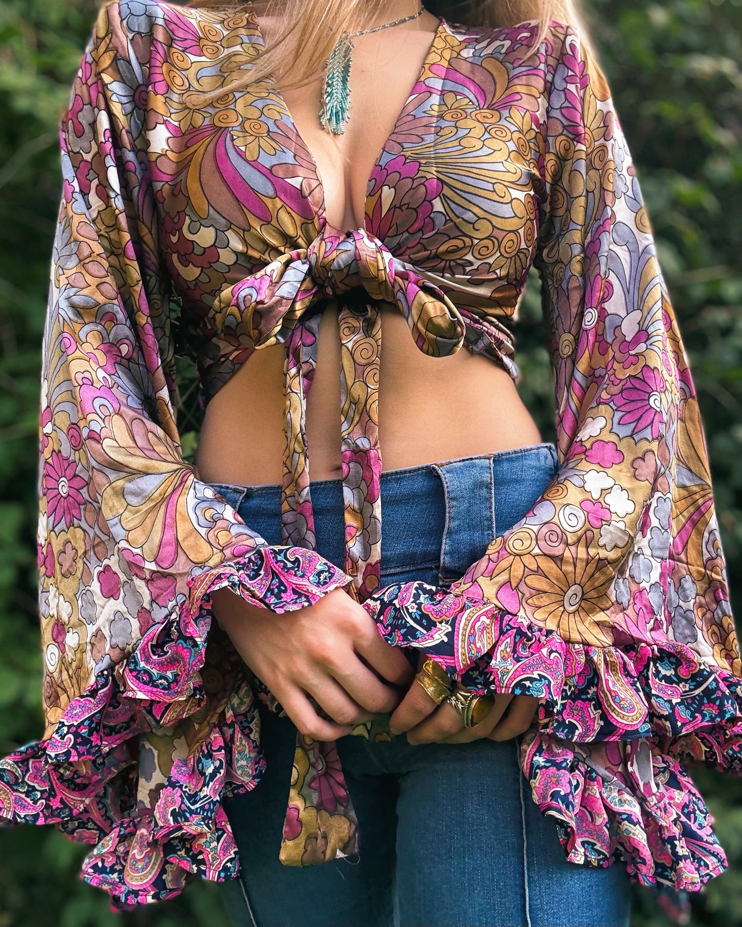 Ruffle Wrap Top in Flower Power