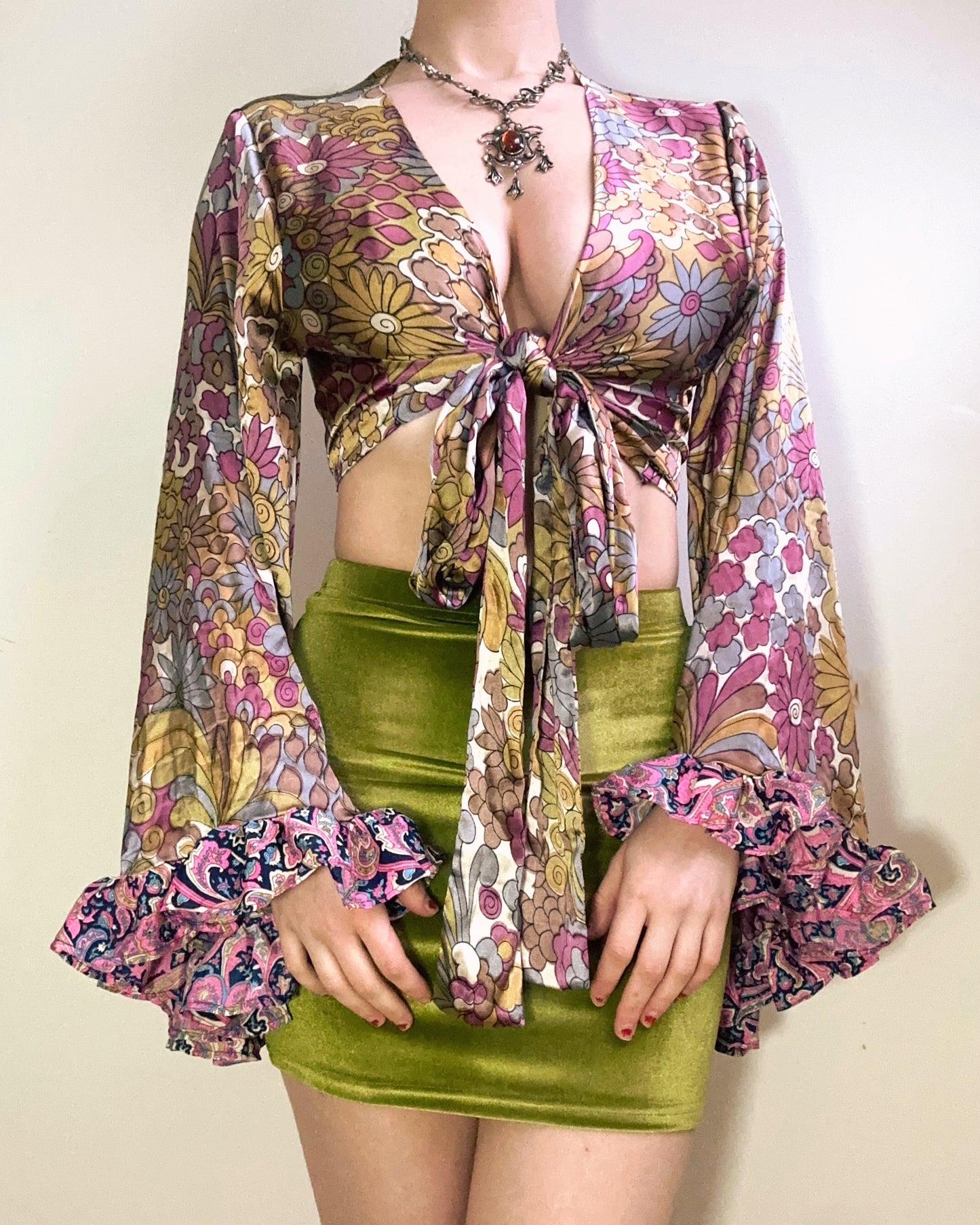 Ruffle Wrap Top in Flower Power