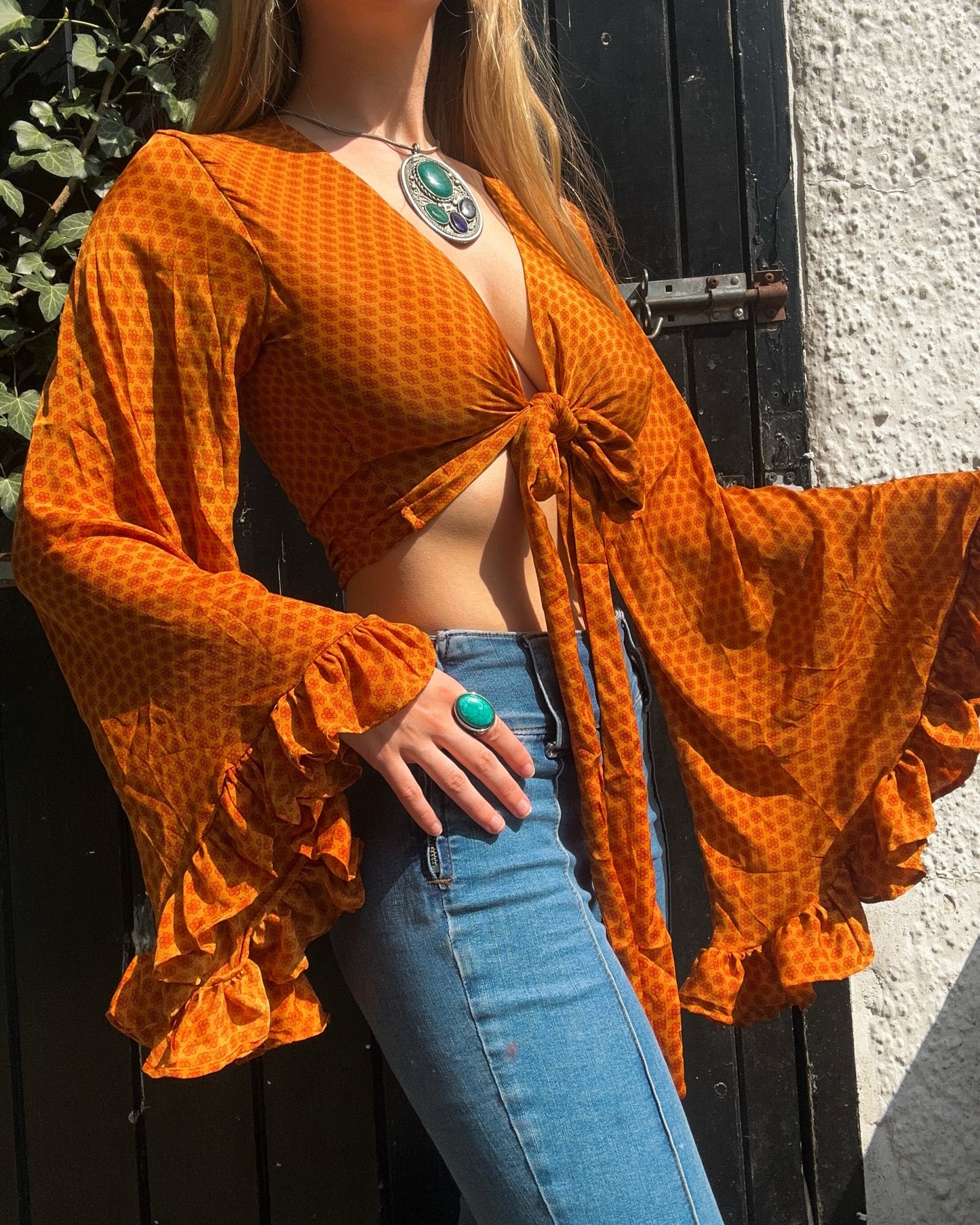 Ruffle Wrap Top in Marigold
