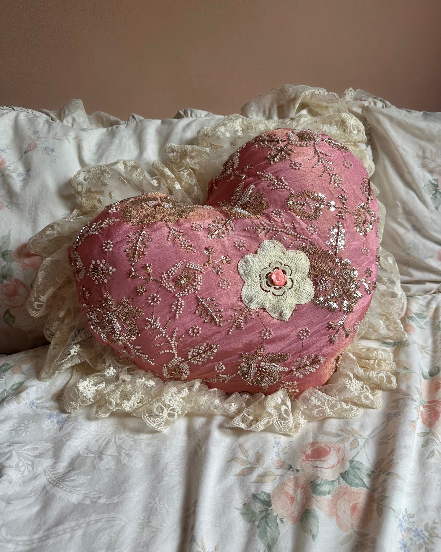 Heart Shaped Pillow in Pink Moon