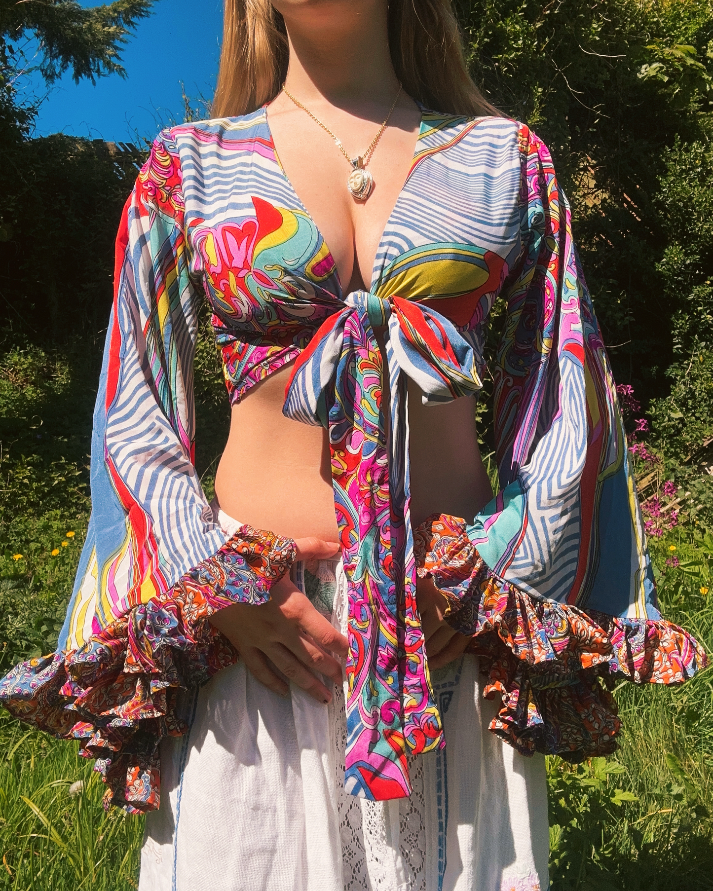 Ruffle Wrap Top in Rainbow Spill