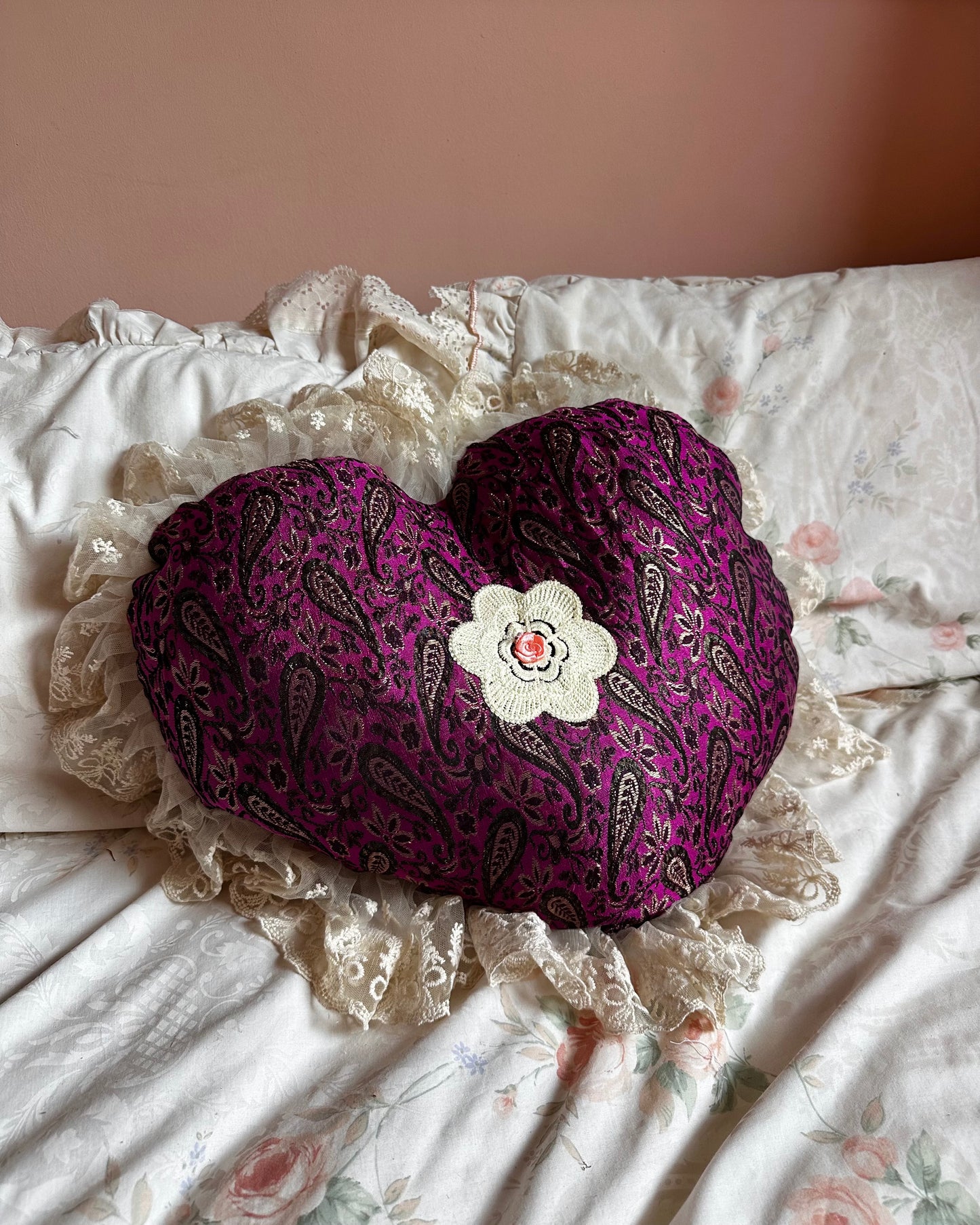 Heart Shaped Lace Pillow in Layla