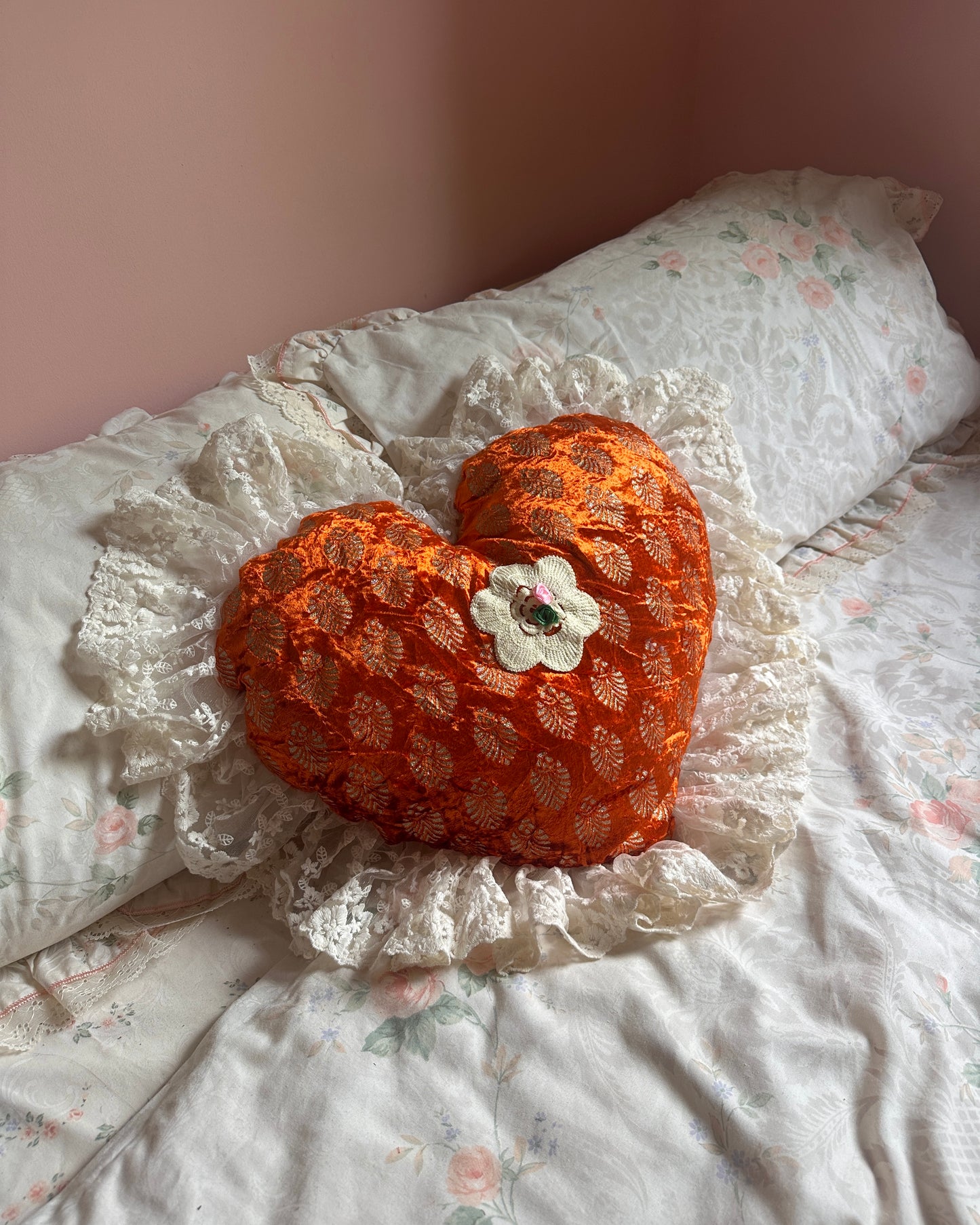 Heart Shaped Pillow in Tangerine