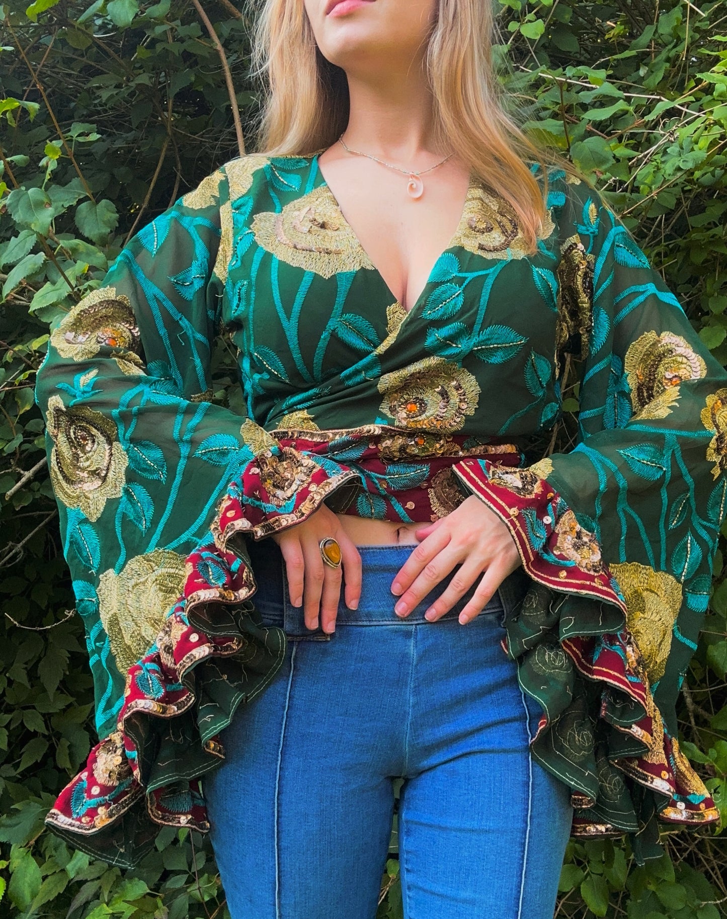 Ruffle Wrap Top in Jewel