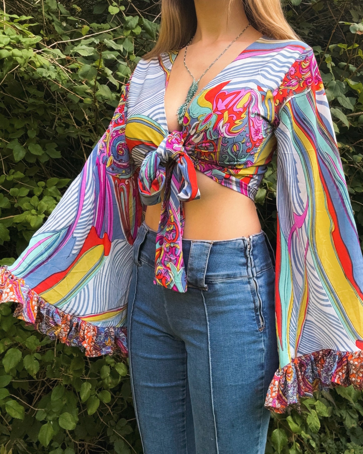 Ruffle Wrap Top in Rainbow Spill