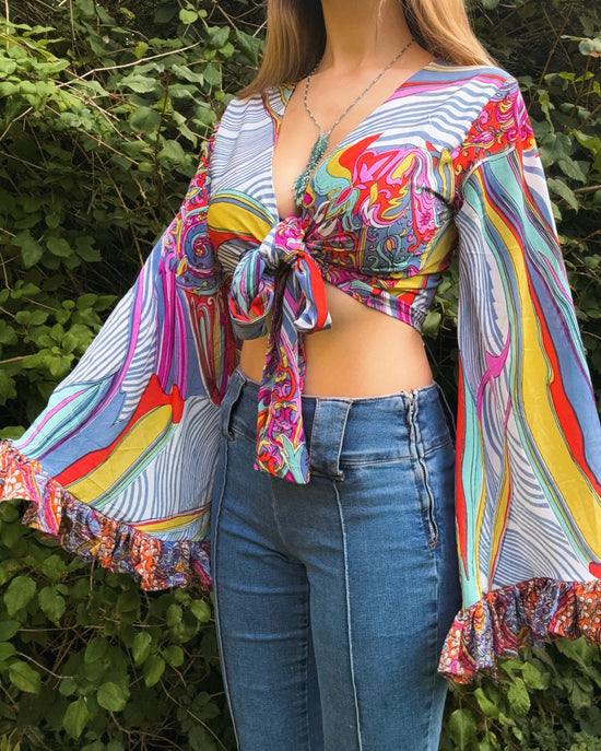 Ruffle Wrap Top in Rainbow Spill
