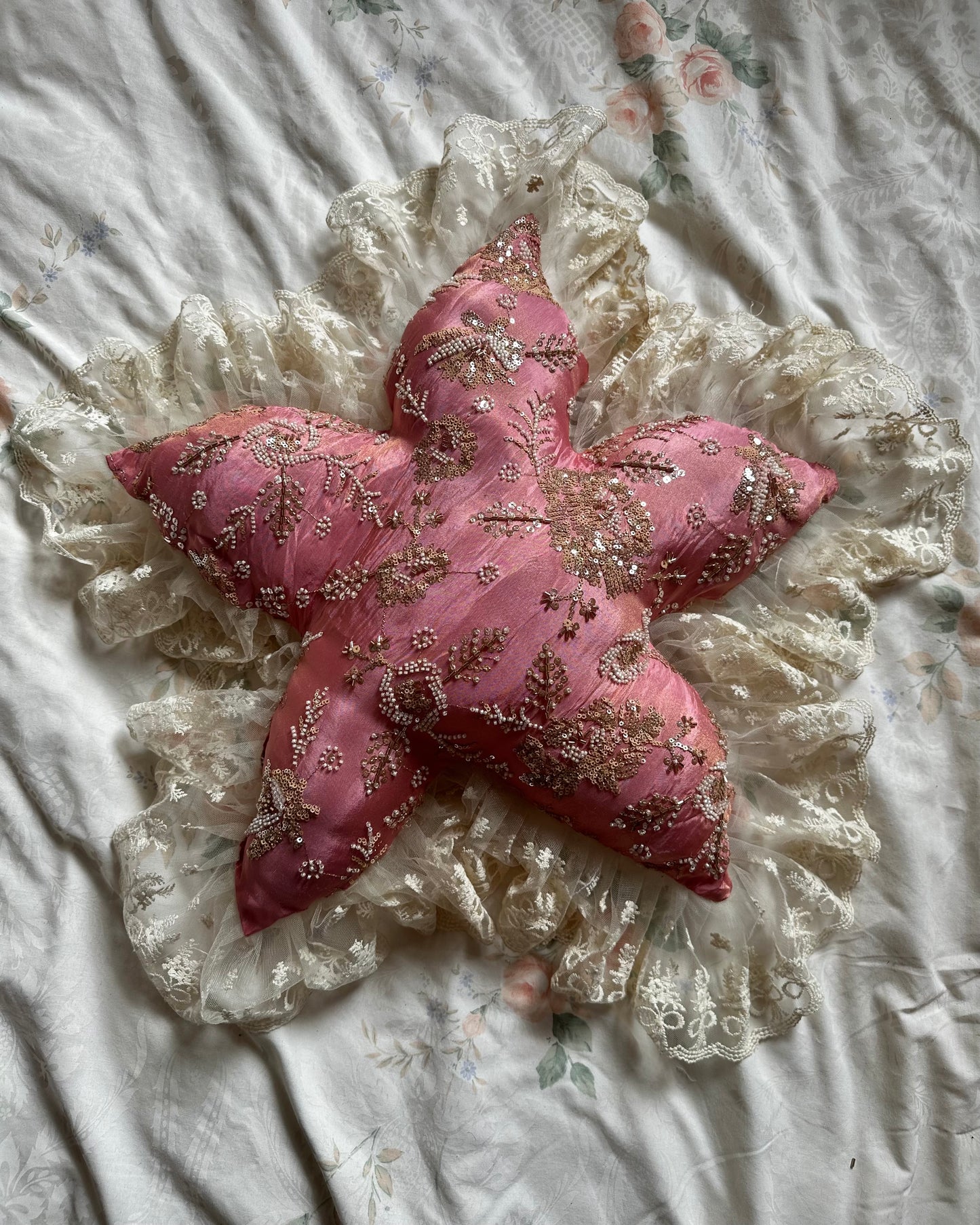 Flower Shaped Pillow in Pink Moon
