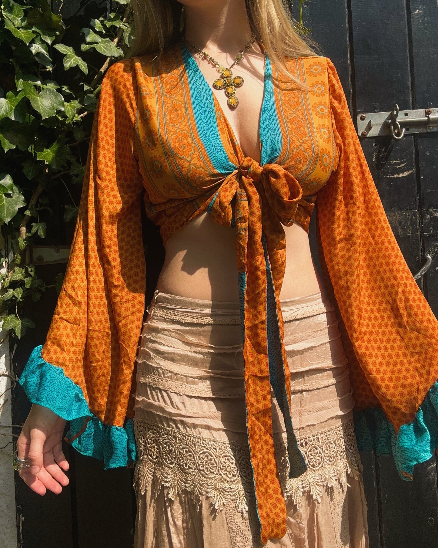 Ruffle Wrap Top in Sky