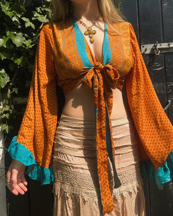 Ruffle Wrap Top in Sky