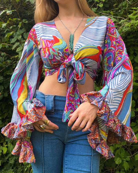 Ruffle Wrap Top in Rainbow Spill