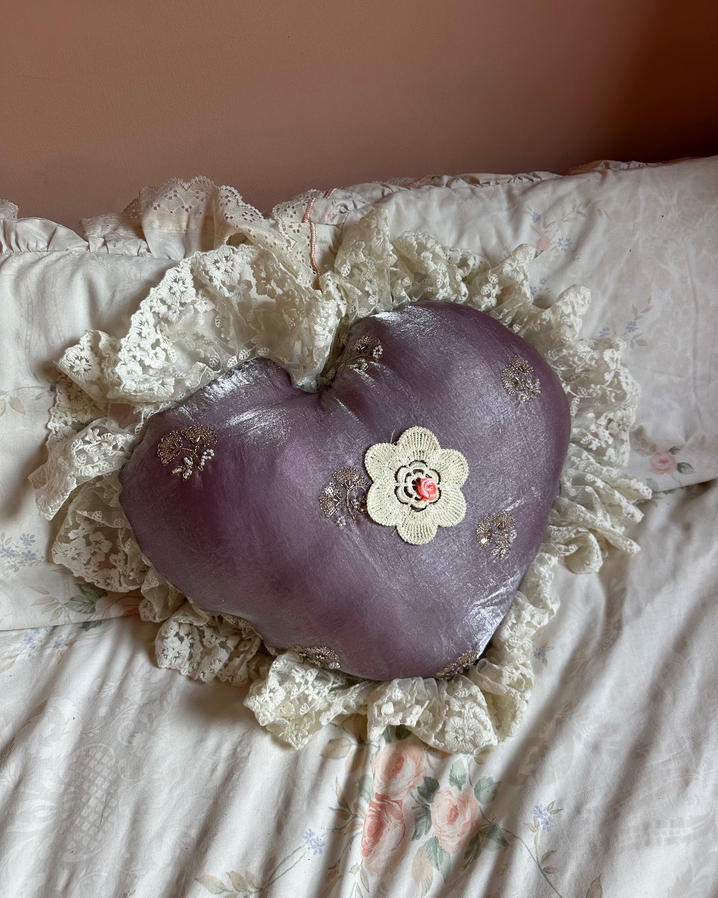 Heart Face Shaped Pillow in Lilac Bubble