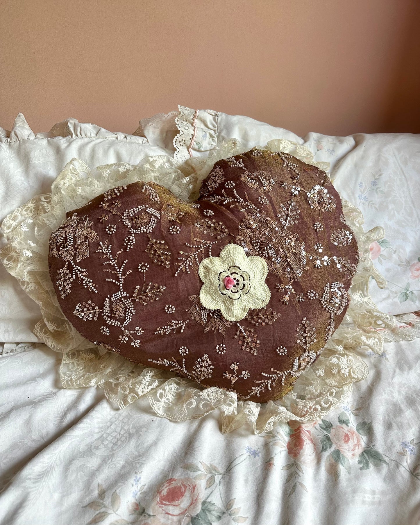 Heart Shaped Pillow in Strawberry Toffee