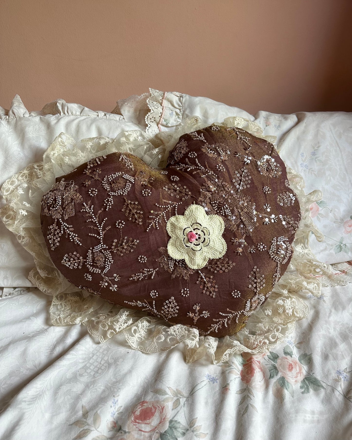 Heart Shaped Pillow in Strawberry Toffee