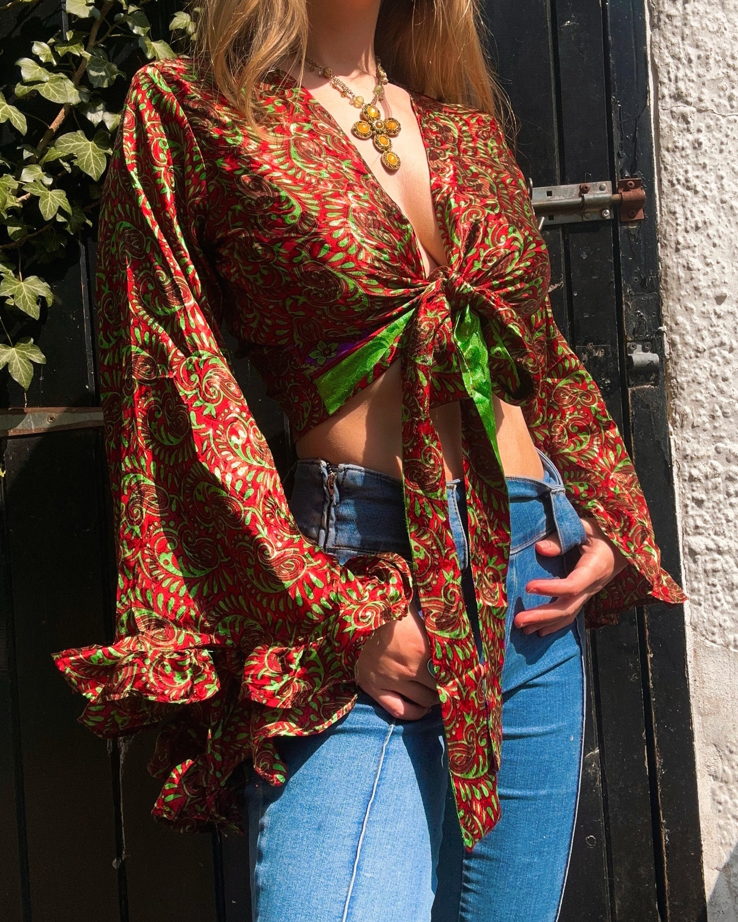 Ruffle Wrap Top in Snakeskin