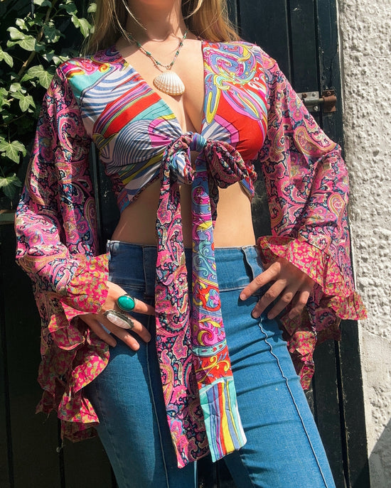 Ruffle Wrap Top in Patchwork