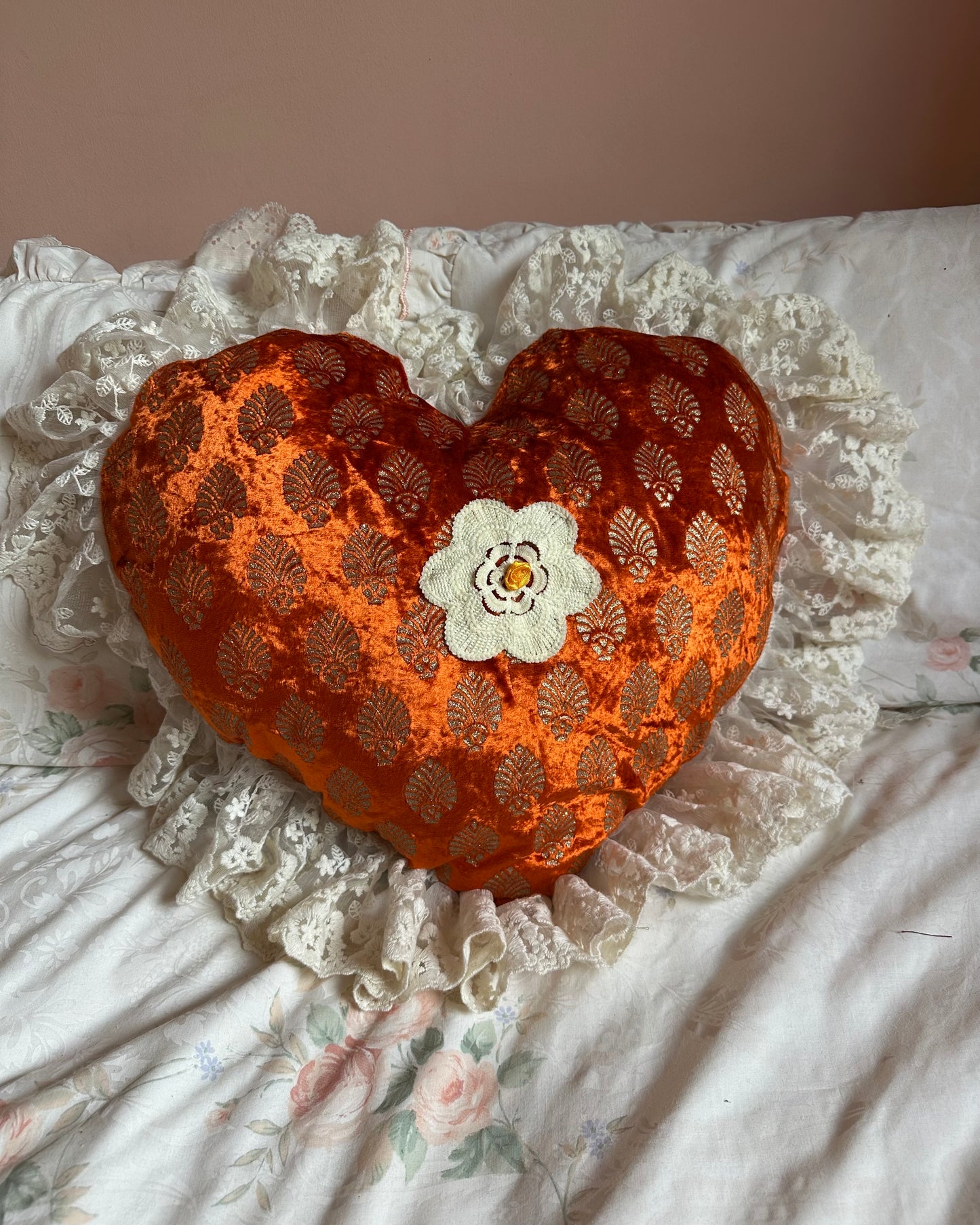 Heart Shaped Pillow in Tangerine