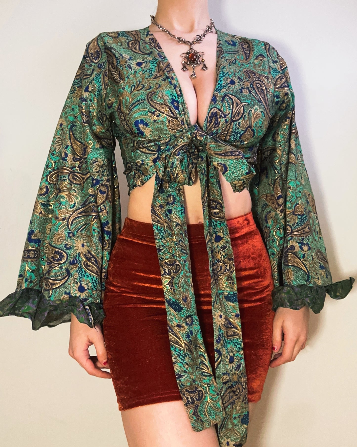 Ruffle Wrap Top in Mermaid