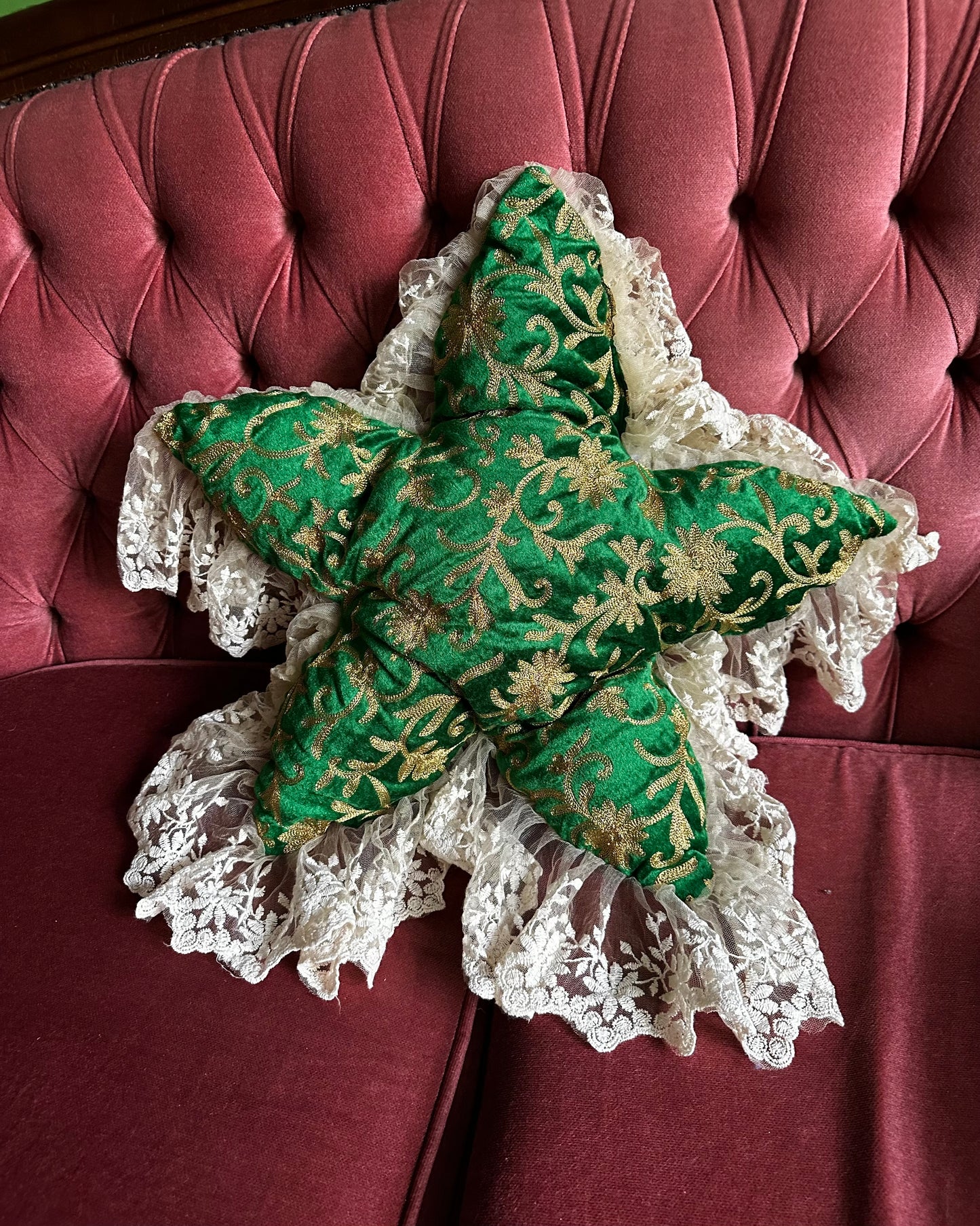 Flower Shaped Pillow in Emerald