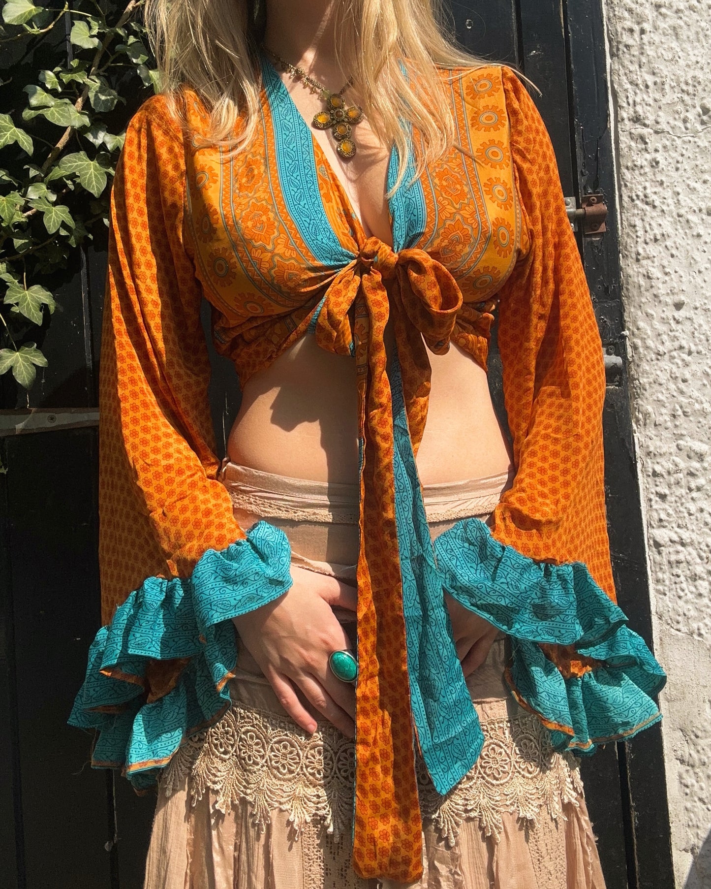 Ruffle Wrap Top in Sky