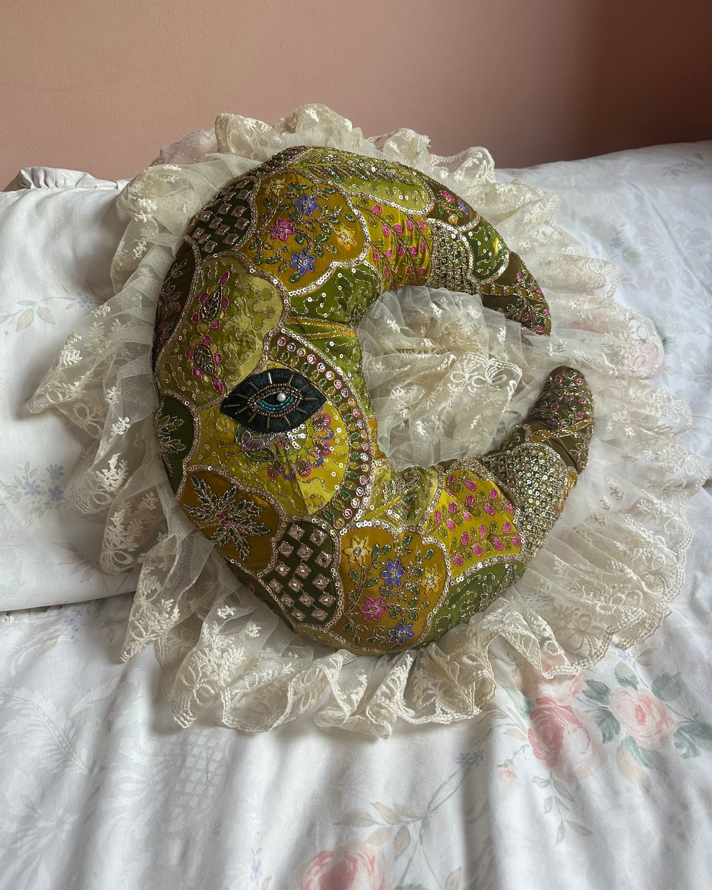 Moonface Pillow in Swamp Gator