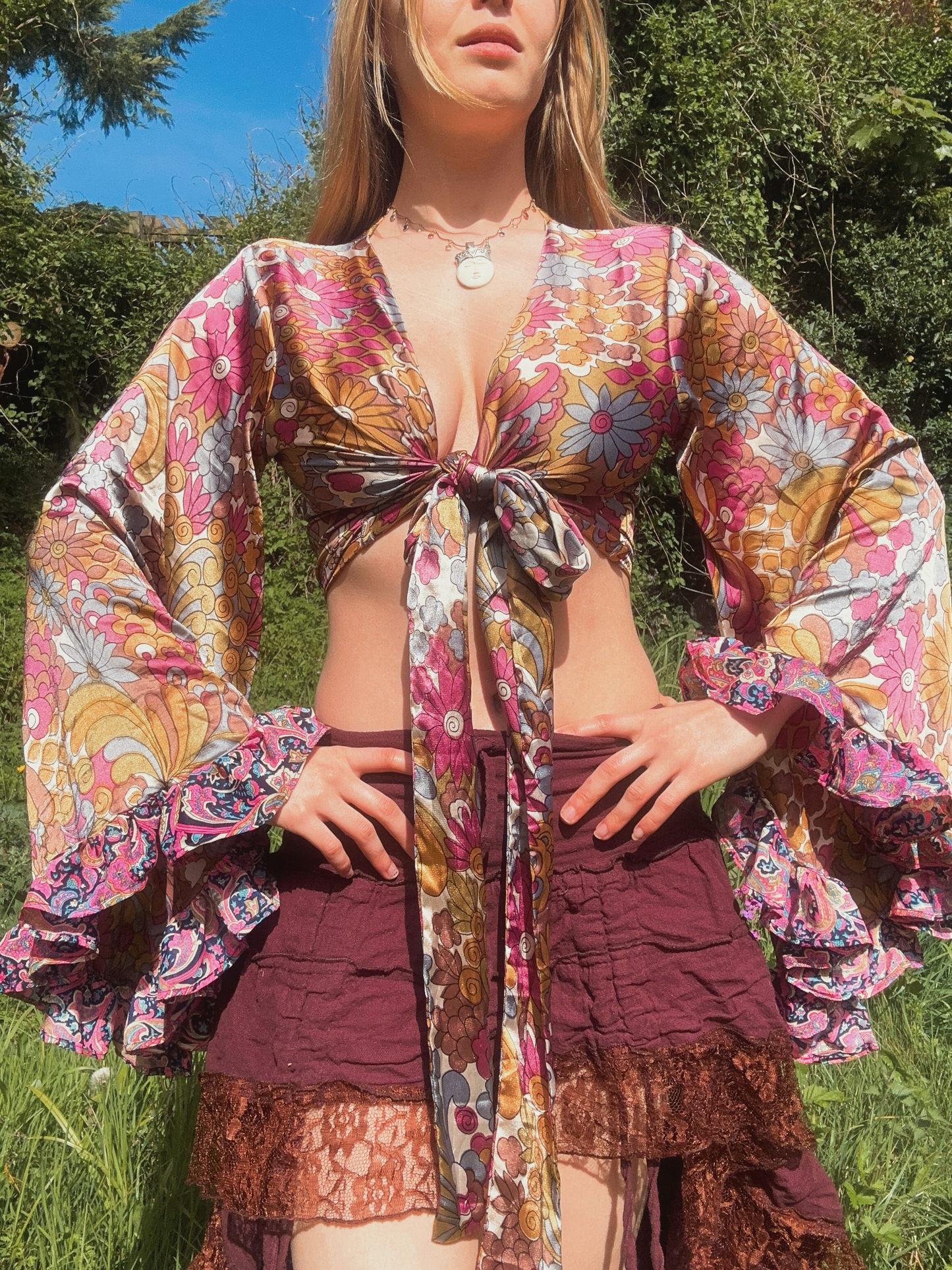Ruffle Wrap Top in Flower Power