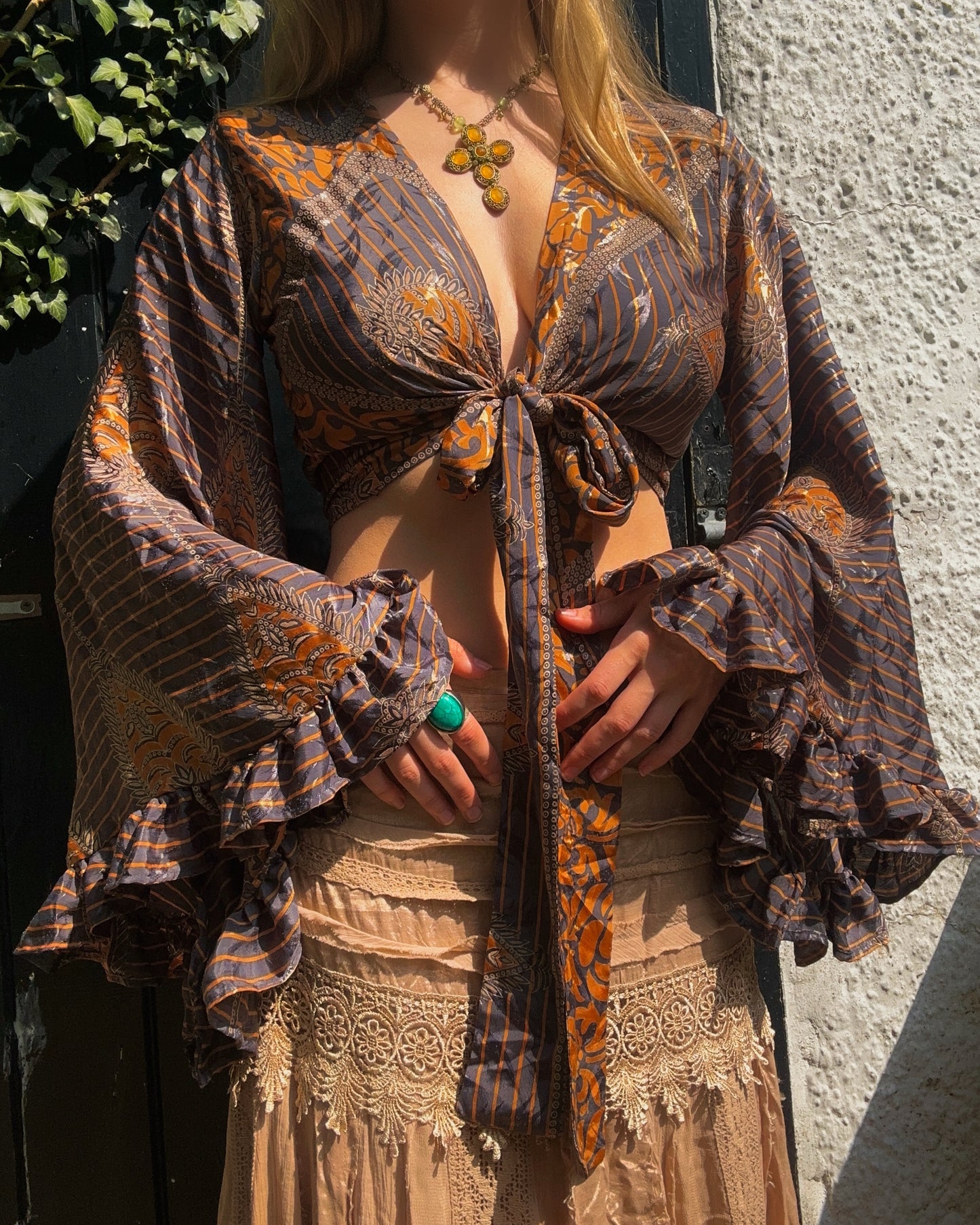 Ruffle Wrap Top in Woodstock