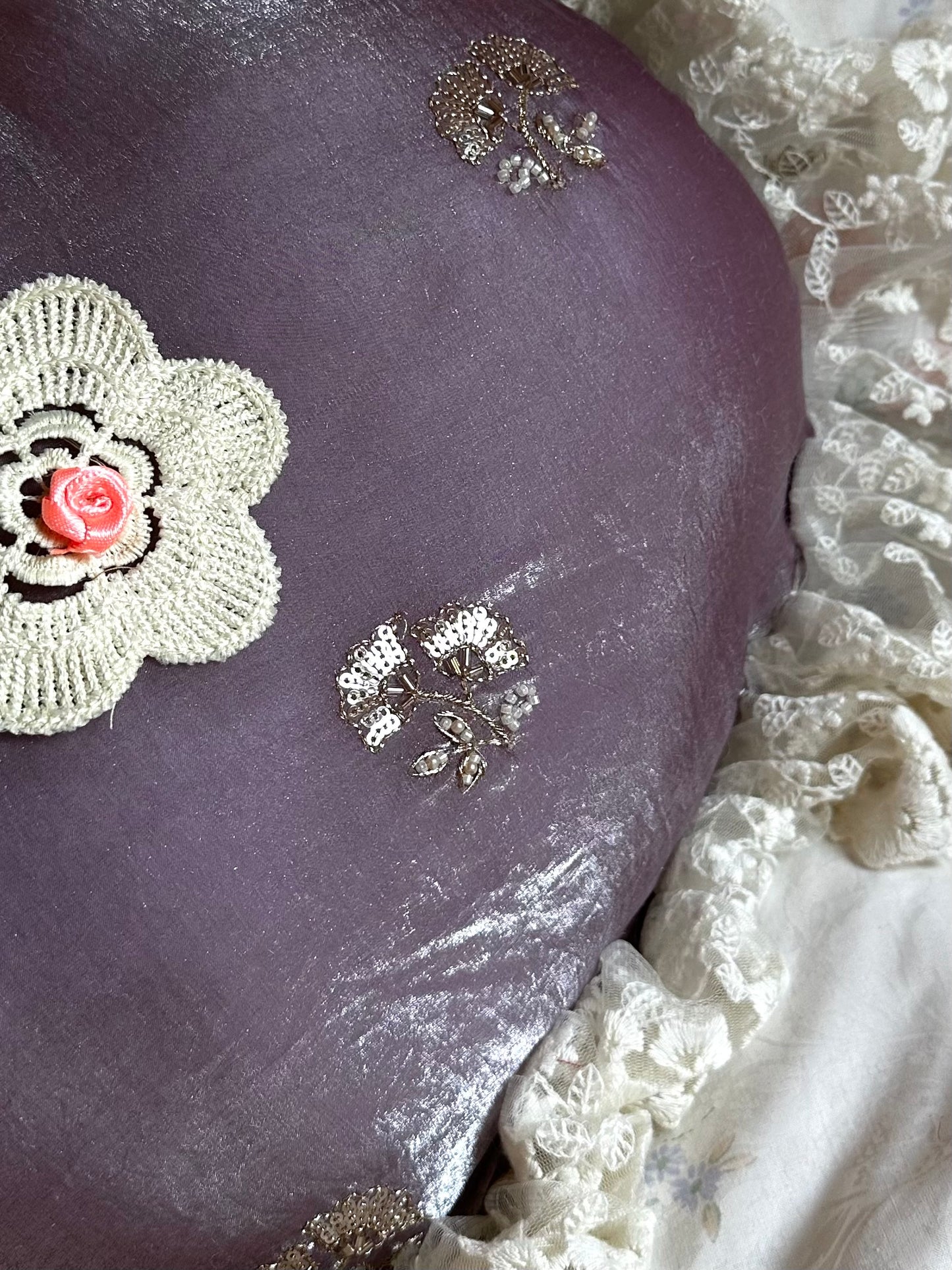 Heart Face Shaped Pillow in Lilac Bubble