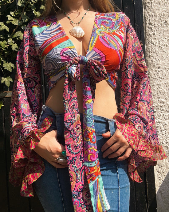 Ruffle Wrap Top in Patchwork