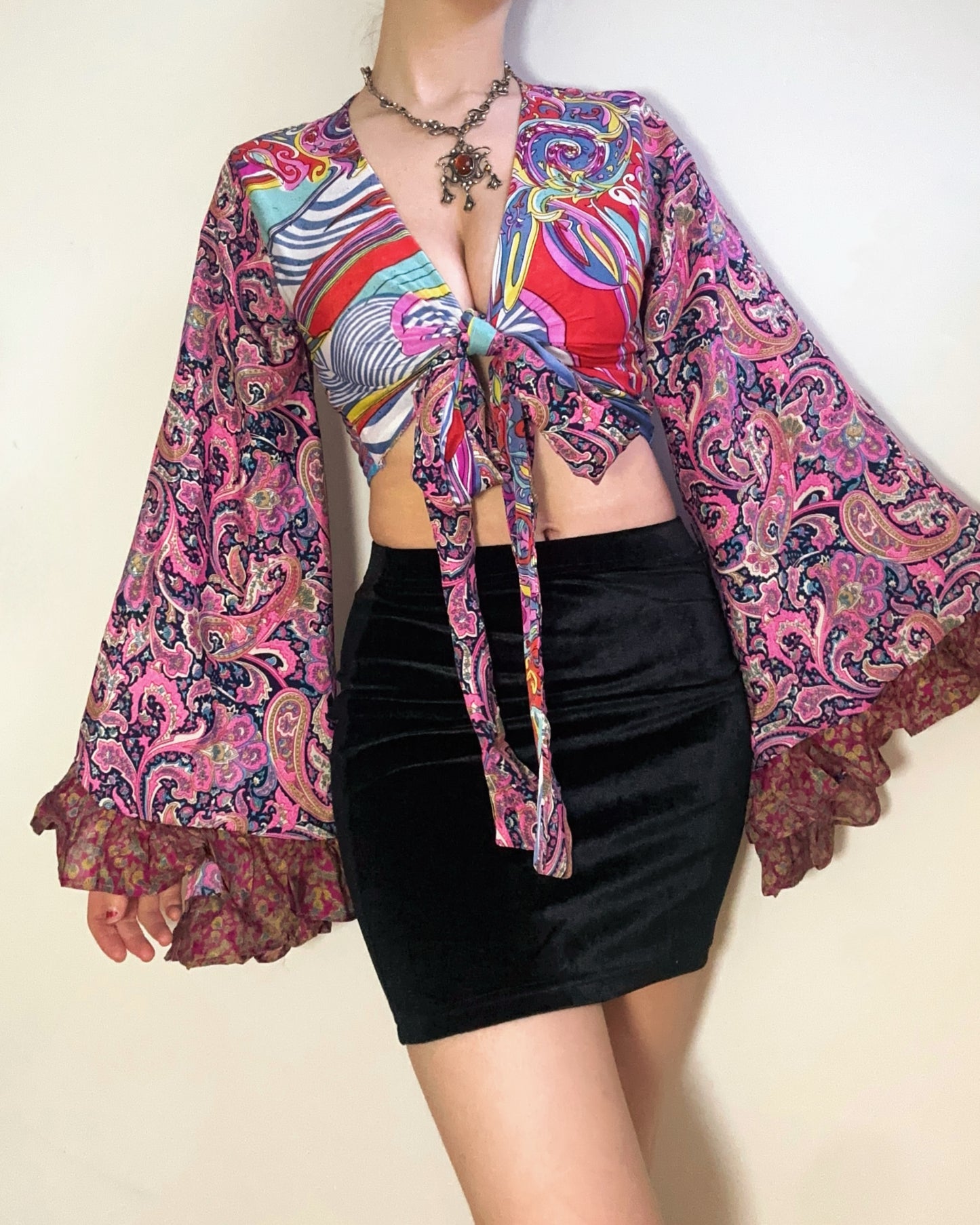 Ruffle Wrap Top in Patchwork