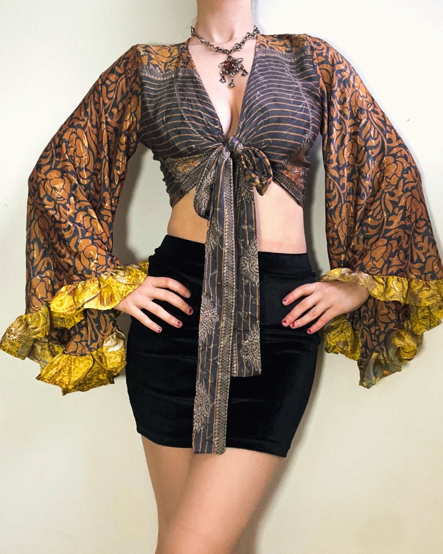 Ruffle Wrap Top in Gold Dust