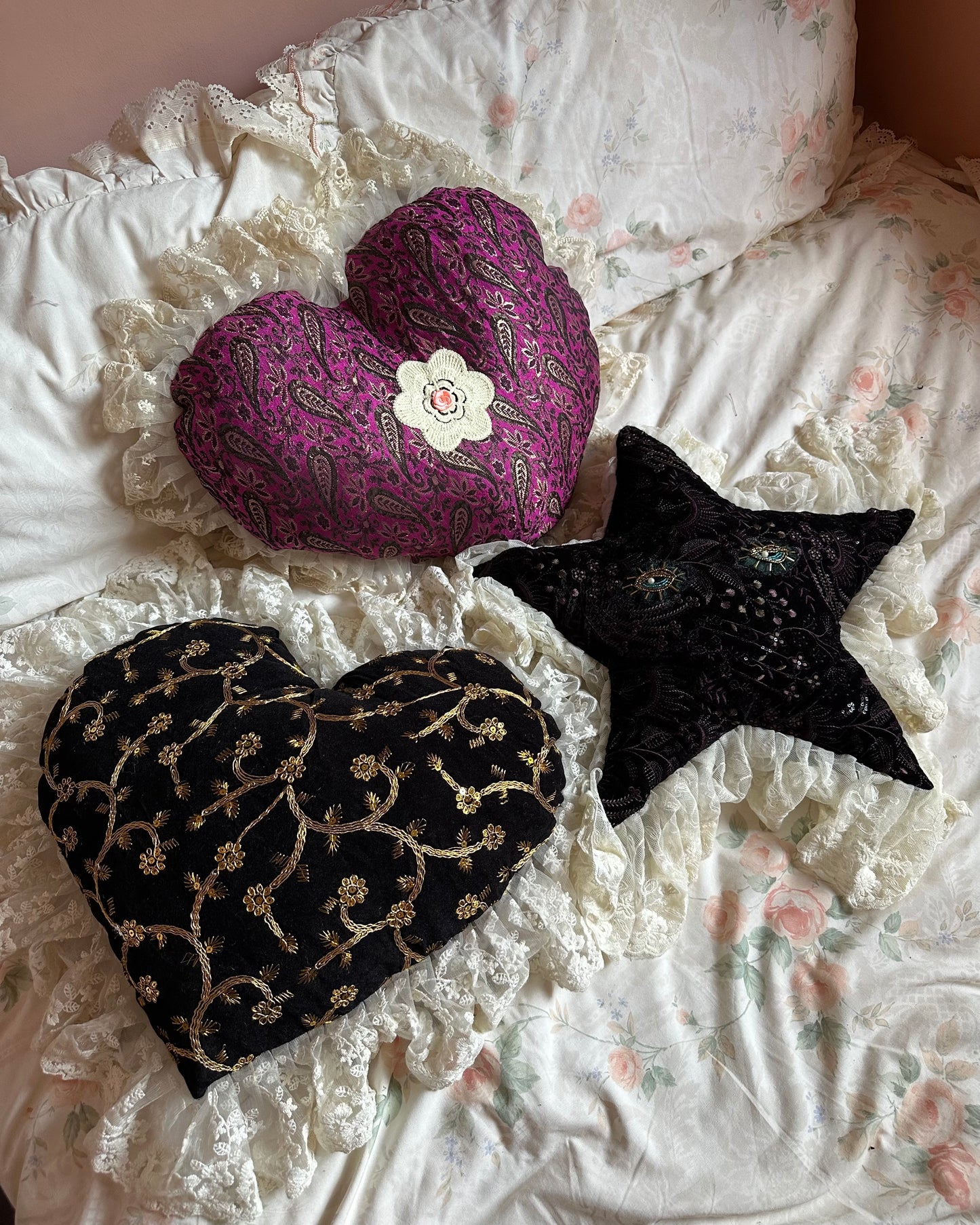 Heart Shaped Lace Pillow in Layla