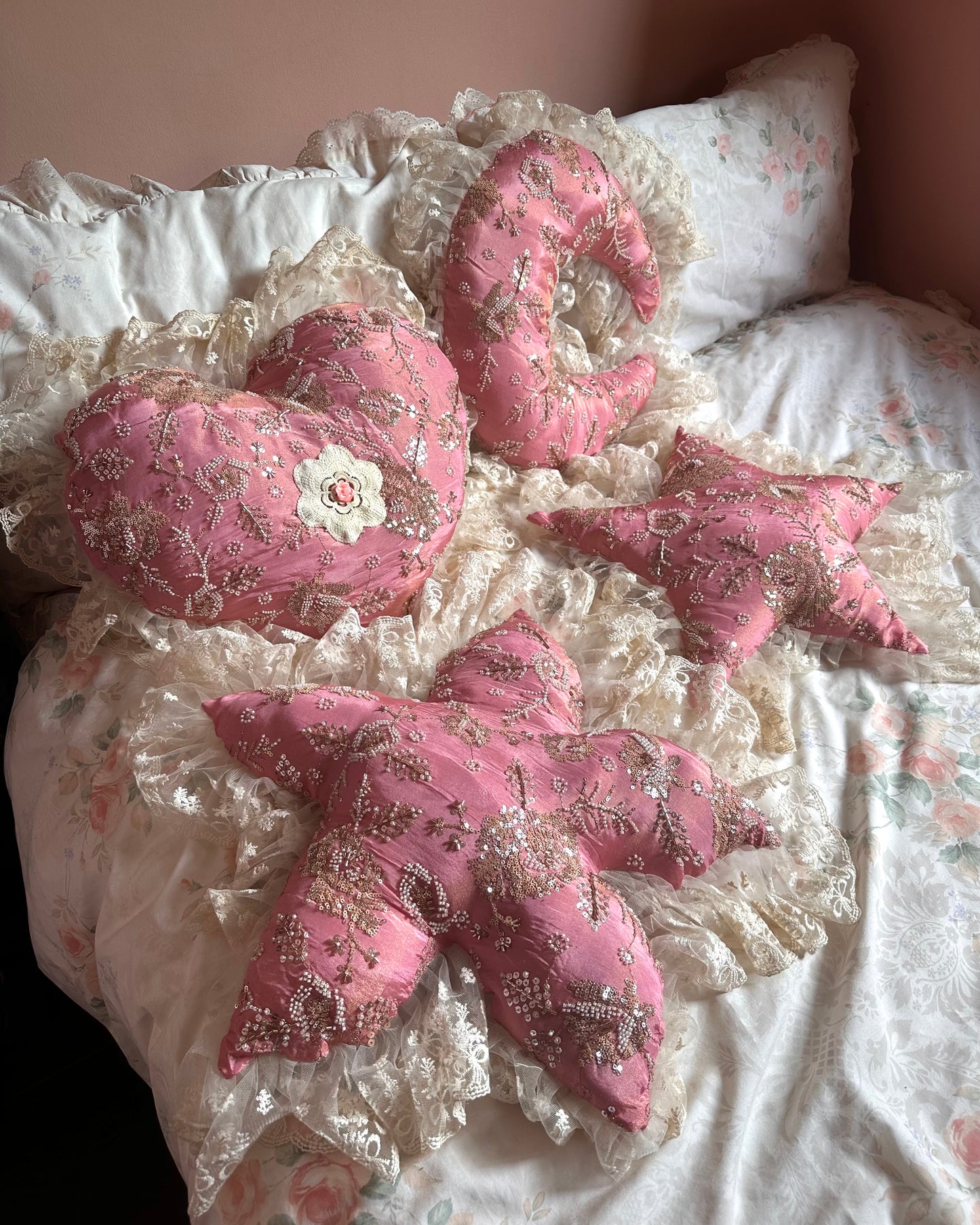 Flower Shaped Pillow in Pink Moon