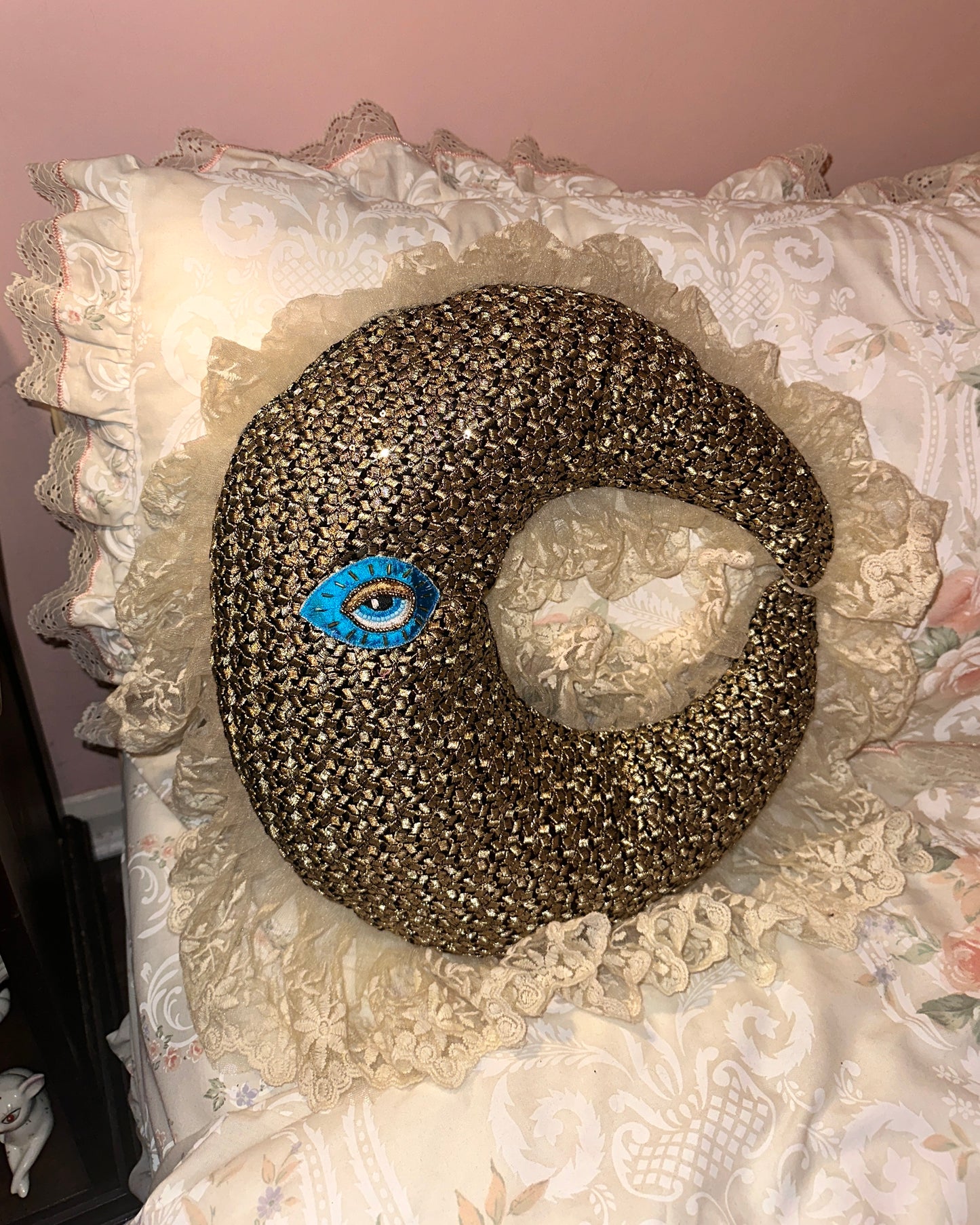 Moonface Shaped Pillow in Celetial