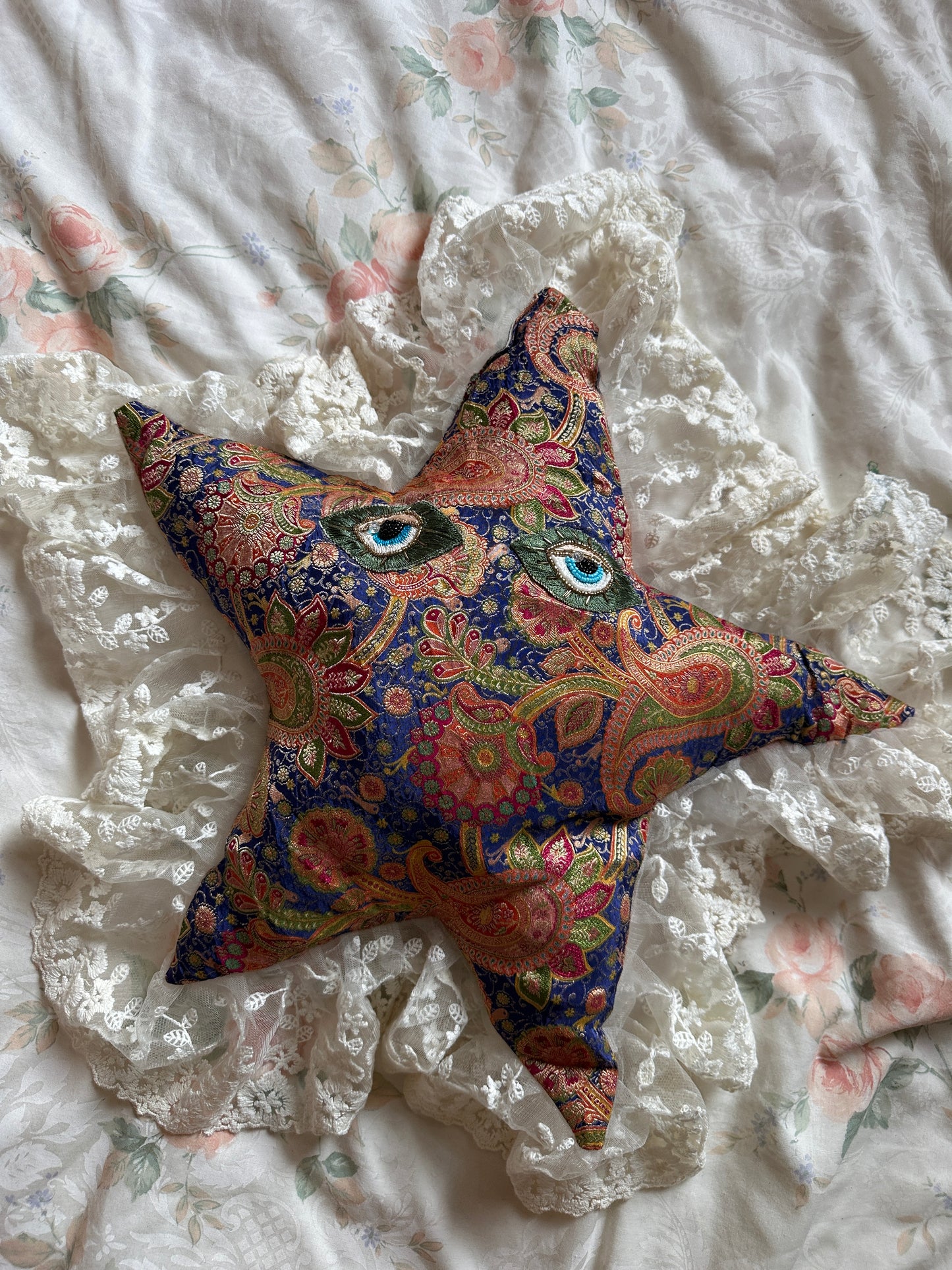 Star Face Shaped Pillow in Wintertime Love