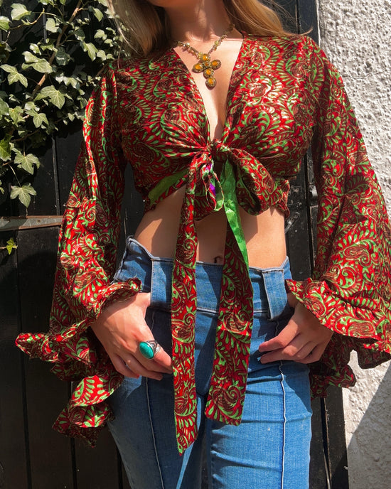 Ruffle Wrap Top in Snakeskin