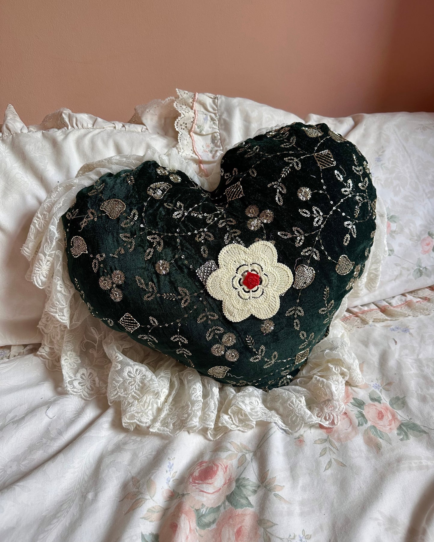 Heart Shaped Pillow in Evergreen