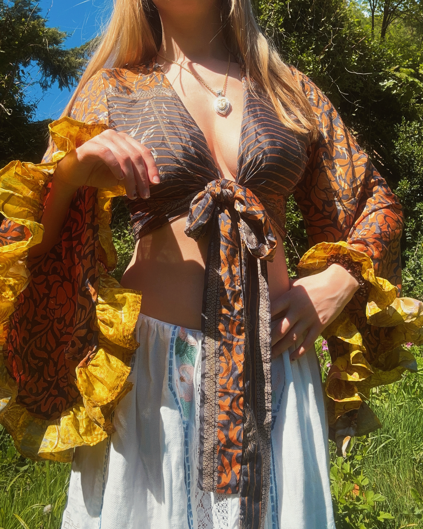Ruffle Wrap Top in Gold Dust