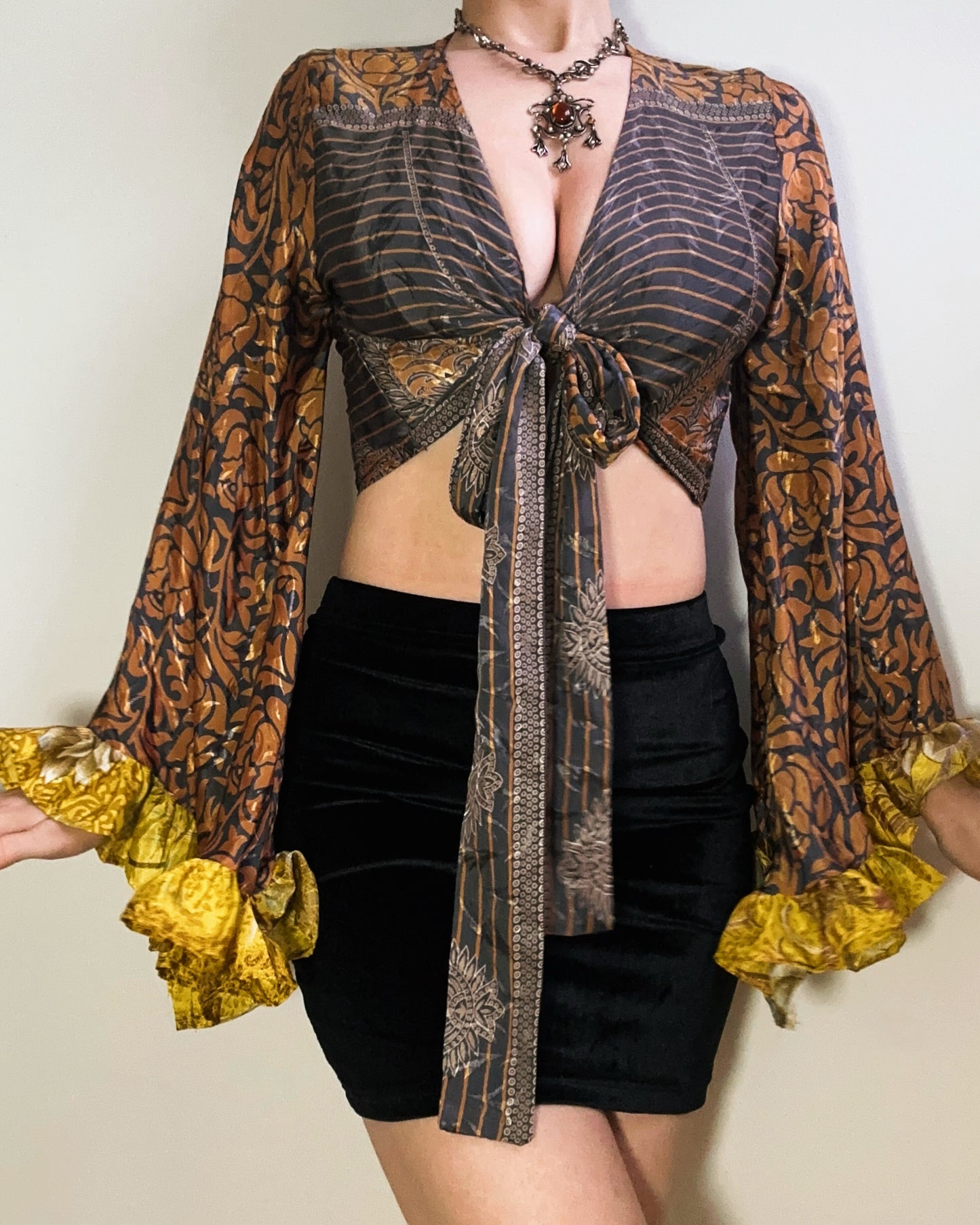 Ruffle Wrap Top in Gold Dust