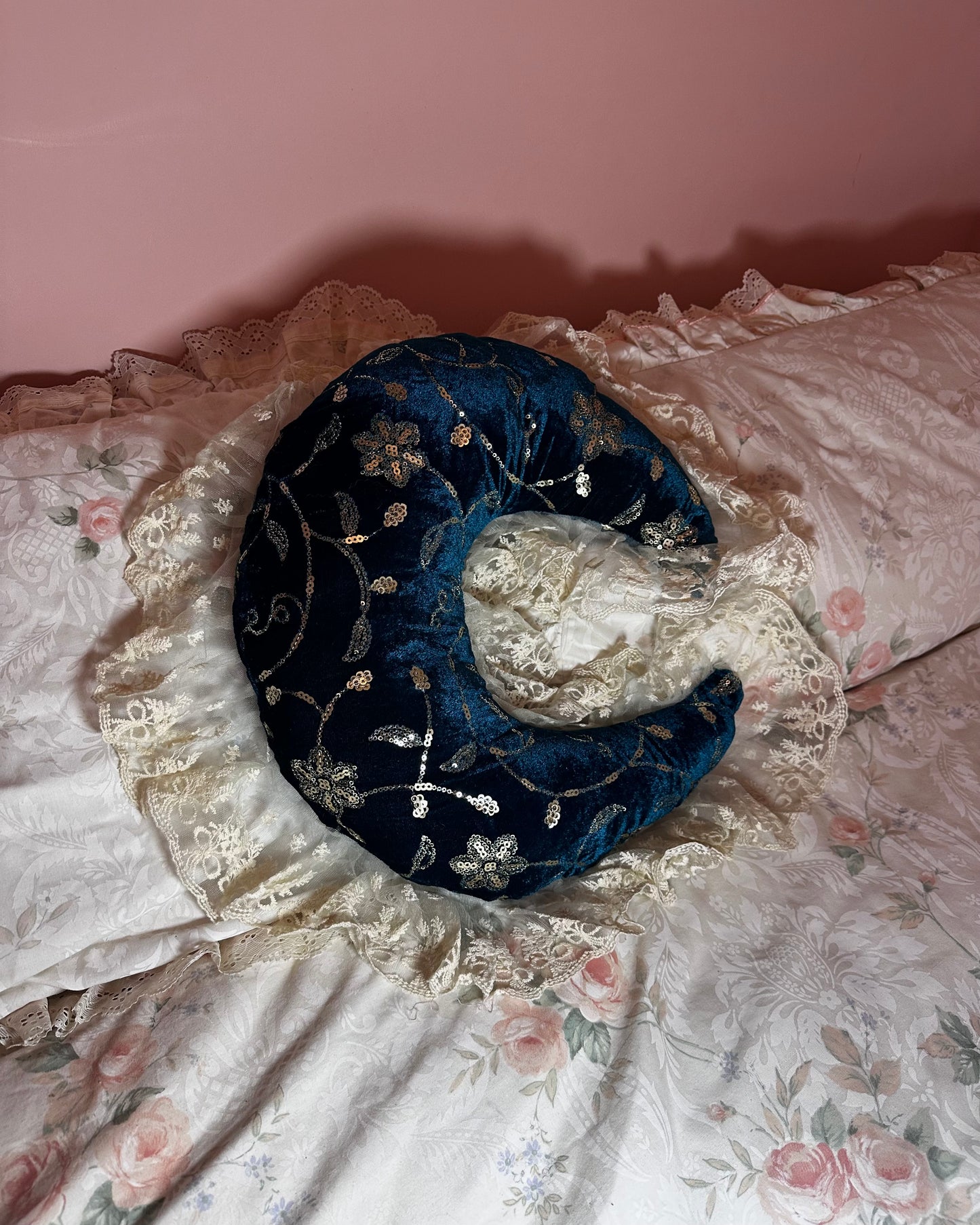 Moon Shaped Lace Pillow in Moon Child