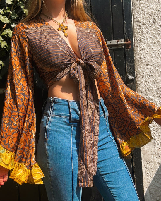 Ruffle Wrap Top in Gold Dust