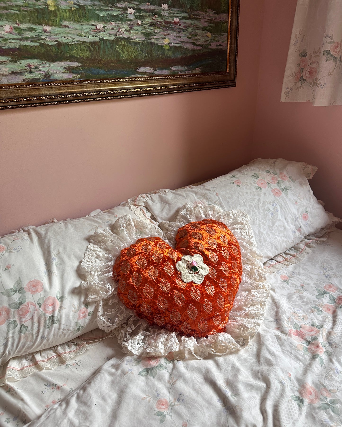 Heart Shaped Pillow in Tangerine
