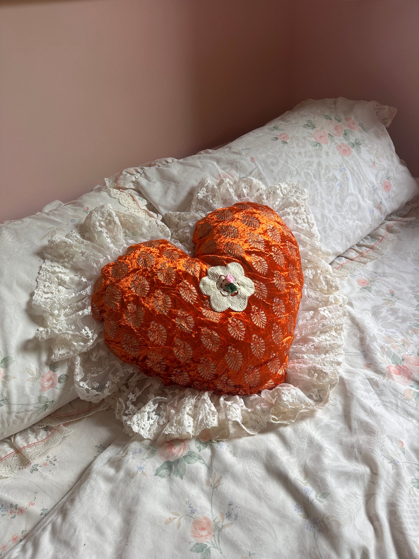 Heart Shaped Pillow in Tangerine