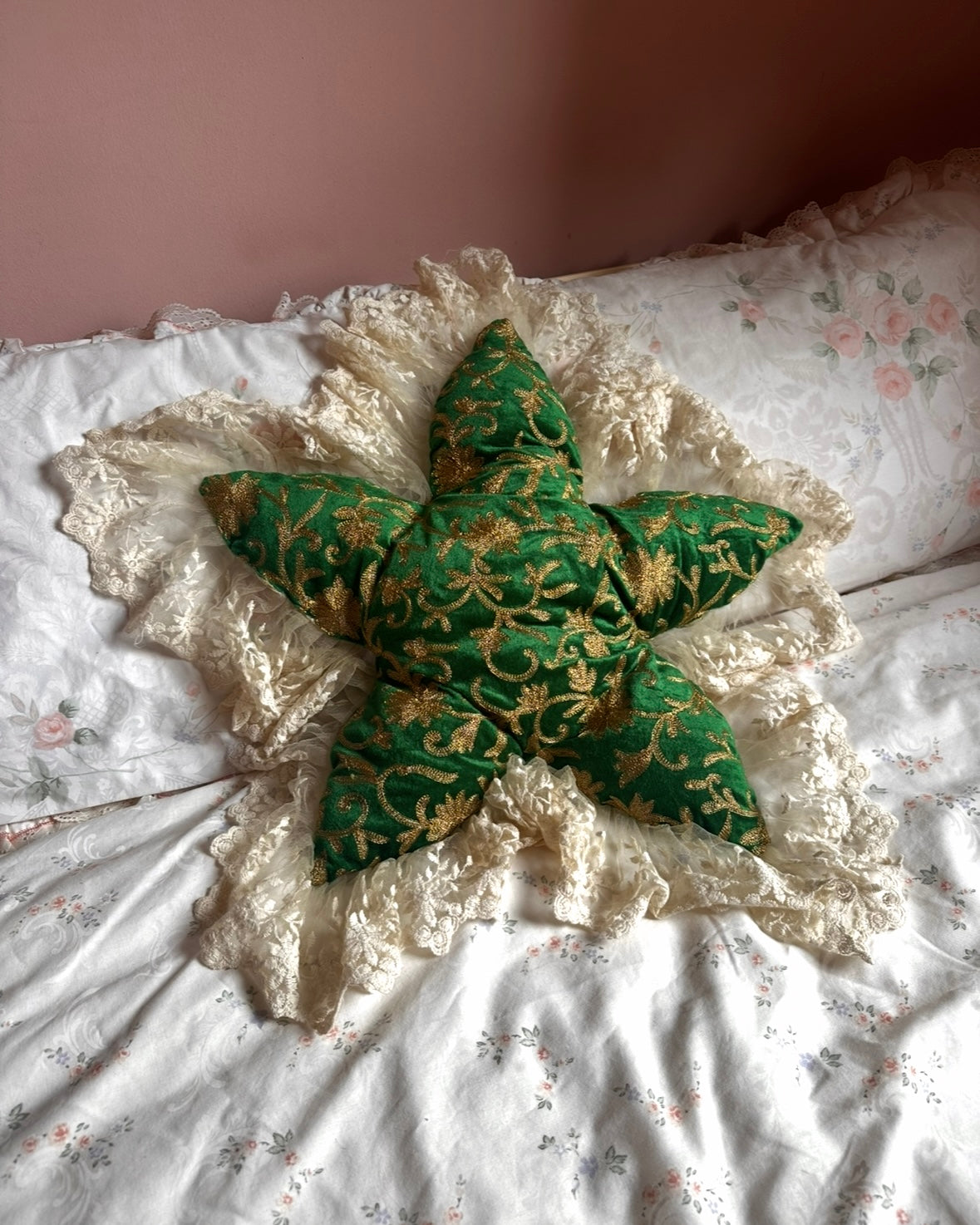 Flower Shaped Pillow in Emerald