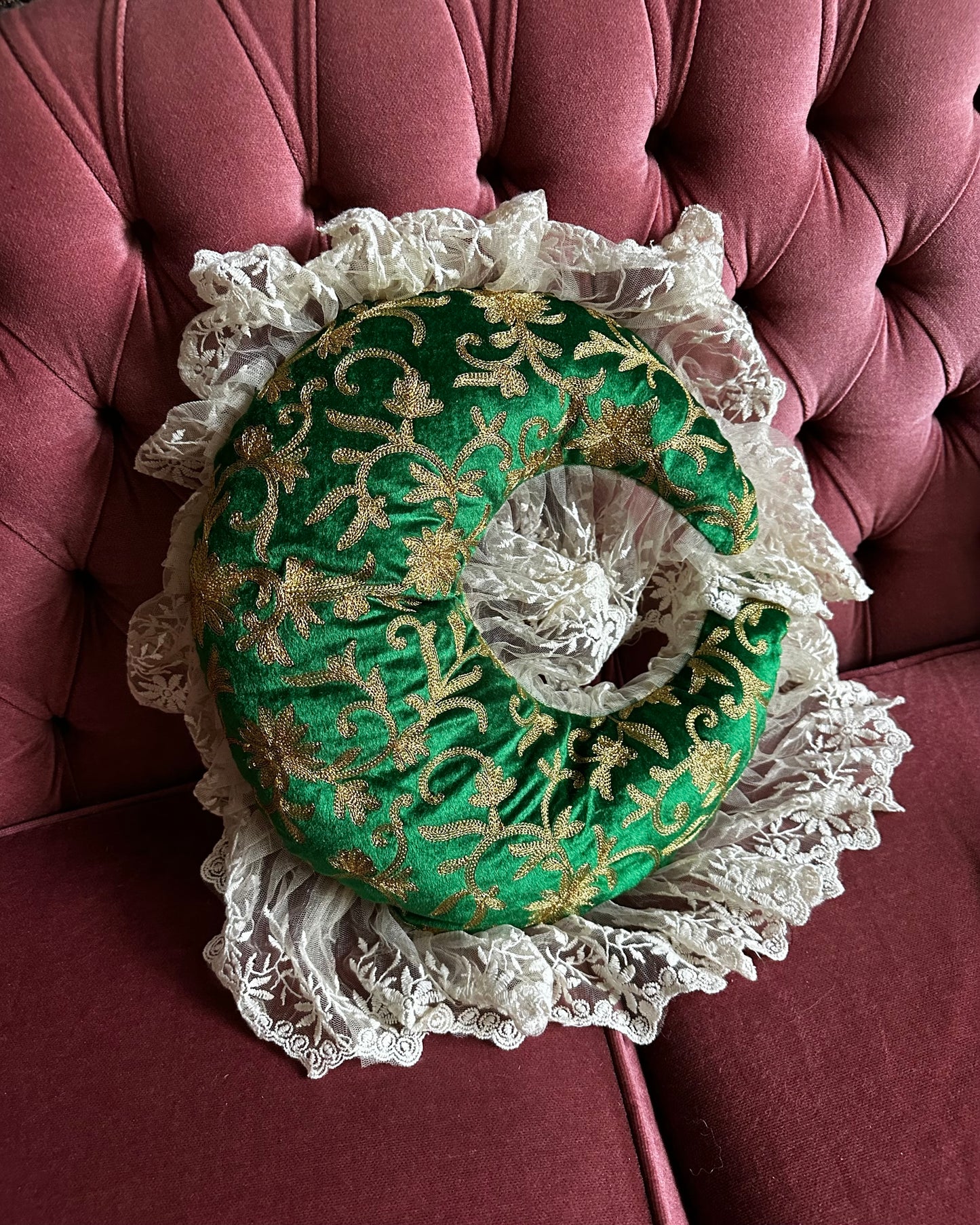 Moon Shaped Pillow in Emerald