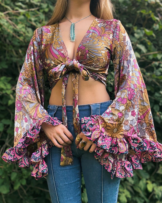 Ruffle Wrap Top in Flower Power