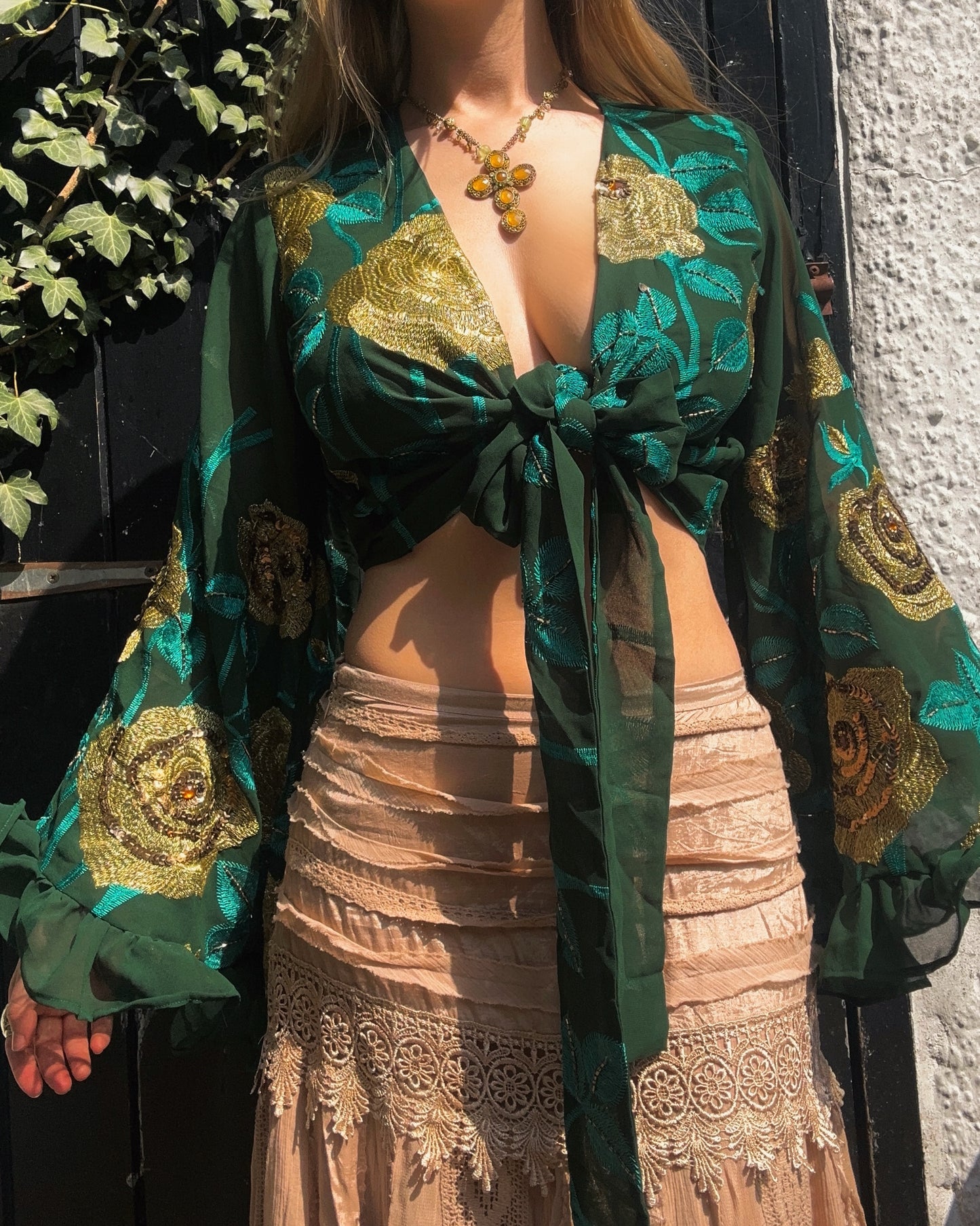 Ruffle Wrap Top in Golden Rose